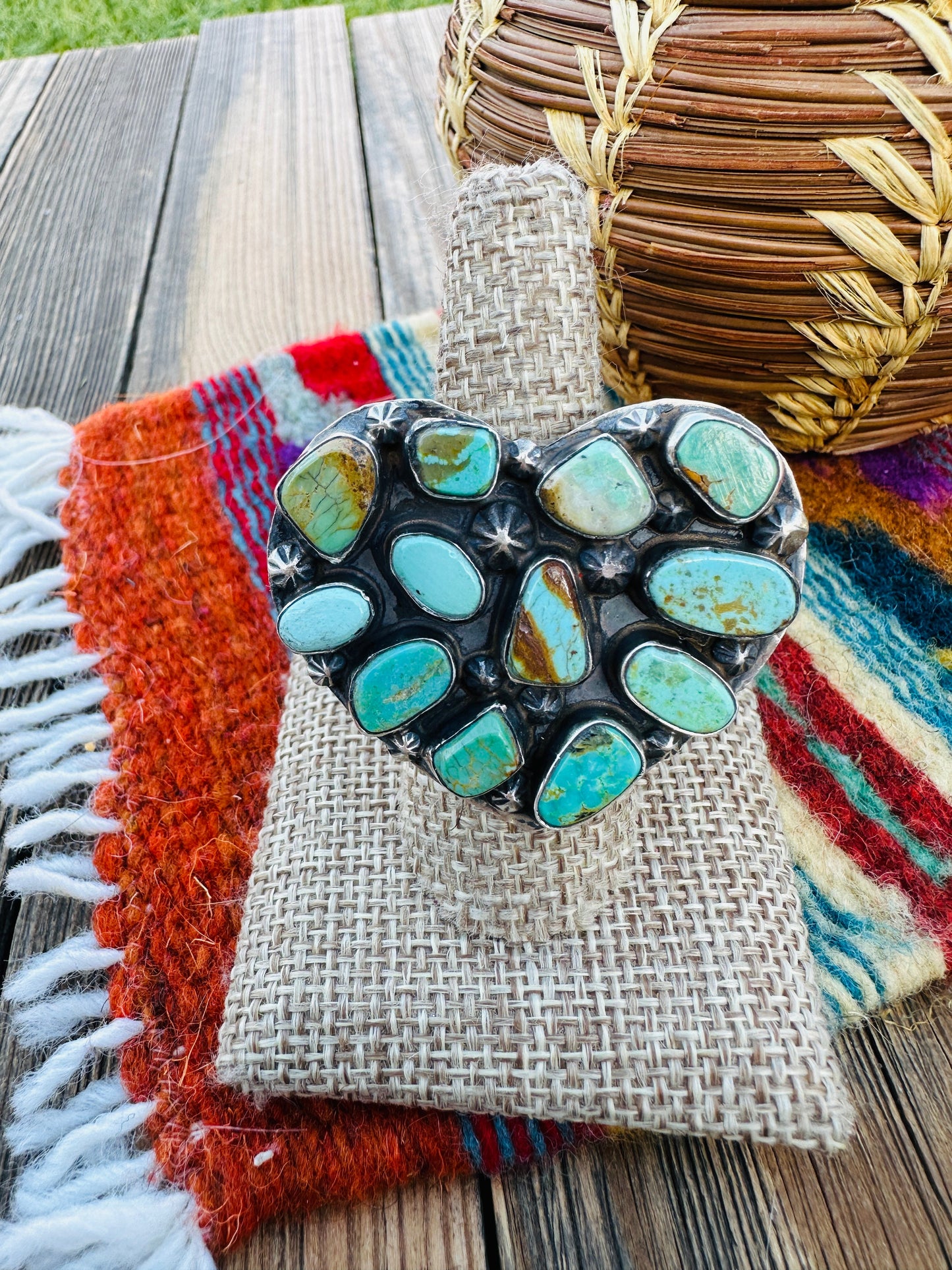 Handcrafted Turquoise & Sterling Silver Adjustable Heart Ring by Jacqueline Silver