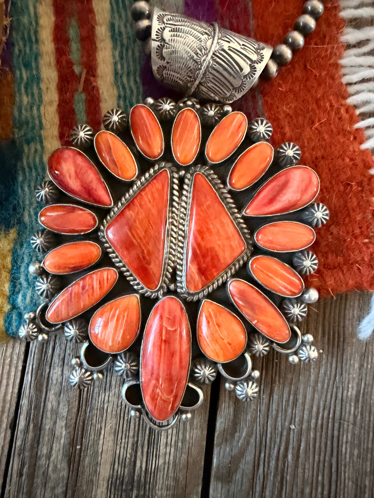 Handcrafted Sterling Silver & Orange Spiny Cluster Pendant by Tyler Brown