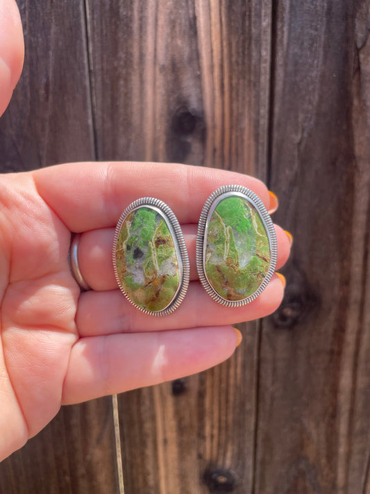 Handcrafted Gaspeite & Sterling Silver Post Earrings