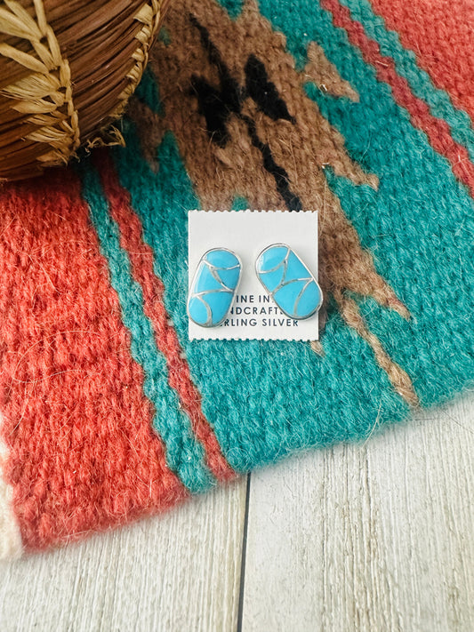 Handcrafted Turquoise & Sterling Silver Inlay Post Earrings