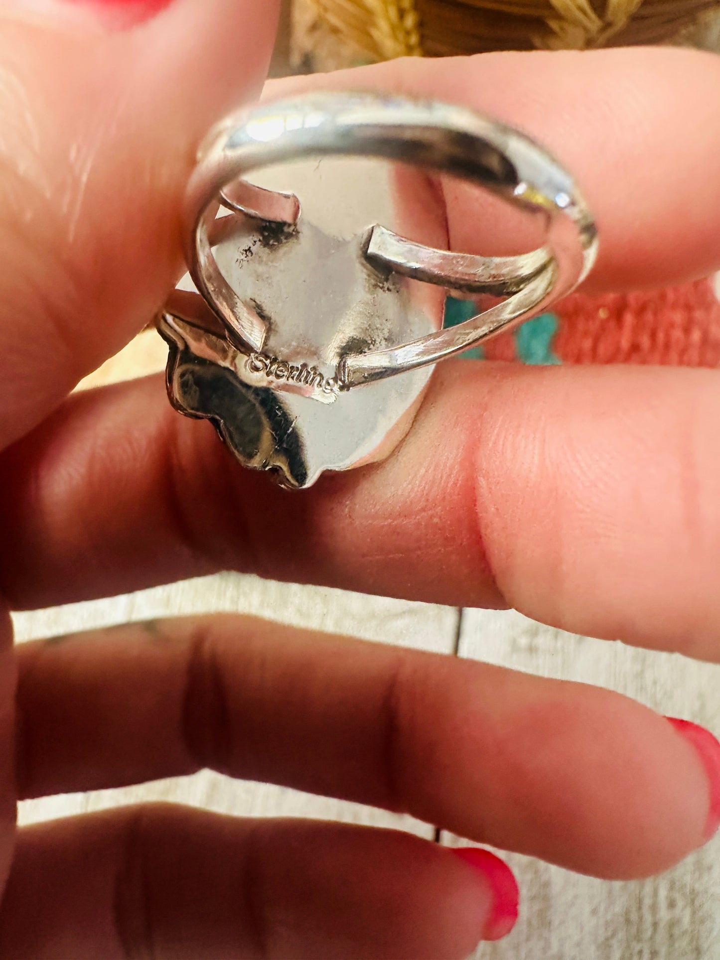 Handcrafted Coral & Sterling Silver Ring Size 5.5