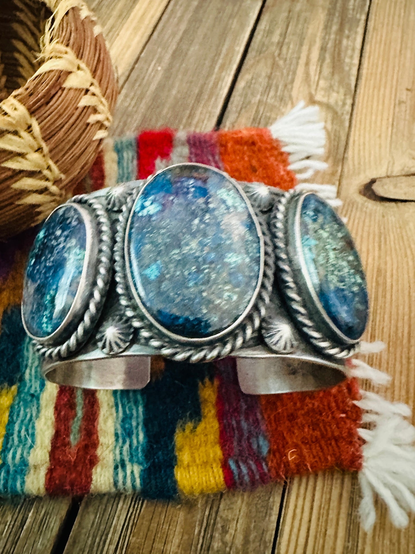 Handcrafted Sterling Silver & Azurite Chrysocolla Cuff Bracelet by Chimney Butte