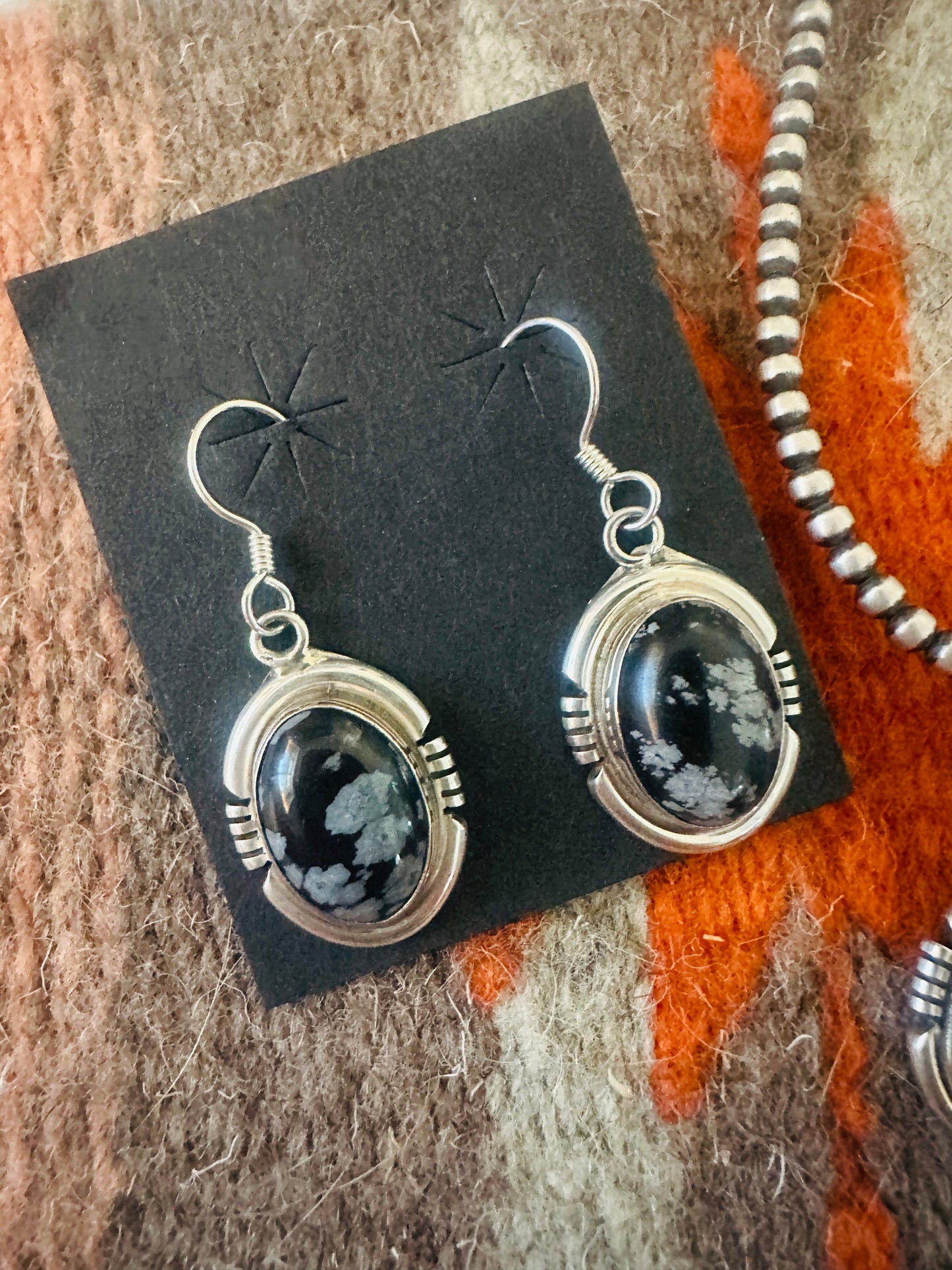 Handcrafted Sterling Silver & Snowflake Obsidian Pendant and Earring Set