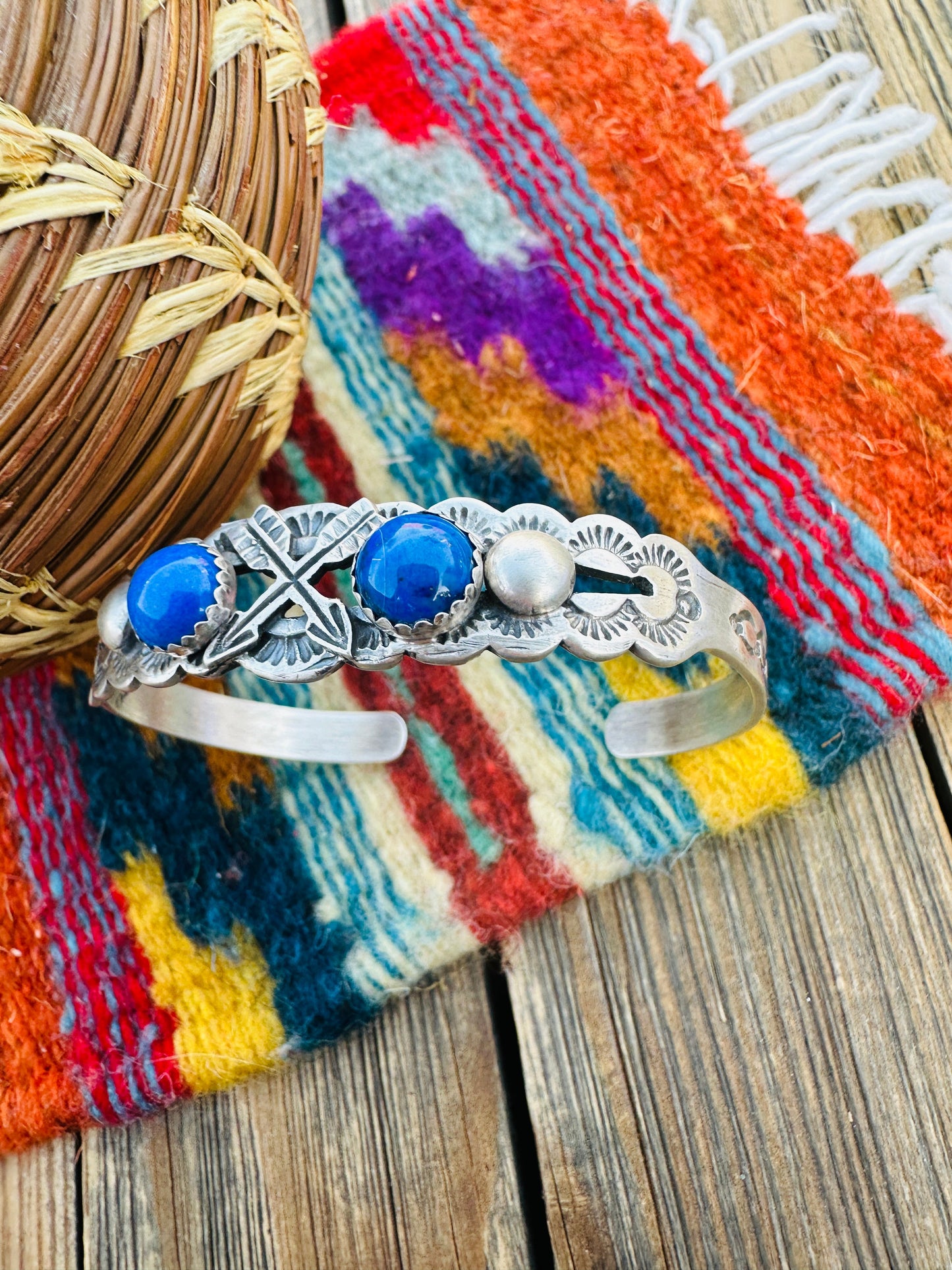 Handcrafted Sterling Silver and Lapis Arrow Cuff Bracelet