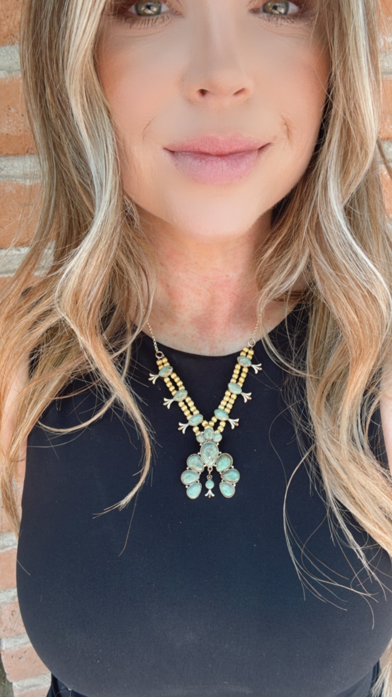 “The Golden Collection” SQUASH BLOSSOM Handmade Turquoise Gold Plated Necklace