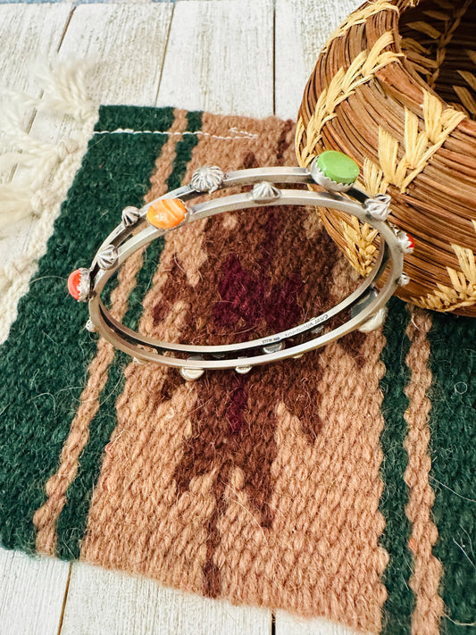 Handcrafted Multi Stone & Sterling Silver Bangle Bracelet