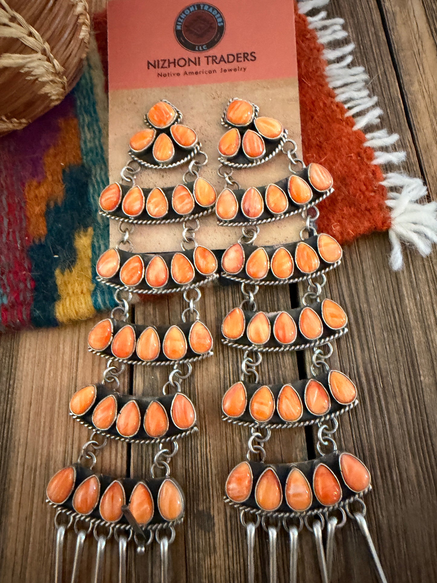 Handcrafted Orange Spiny Oyster & Sterling Silver Chandelier Dangle Earrings by Charles Johnson