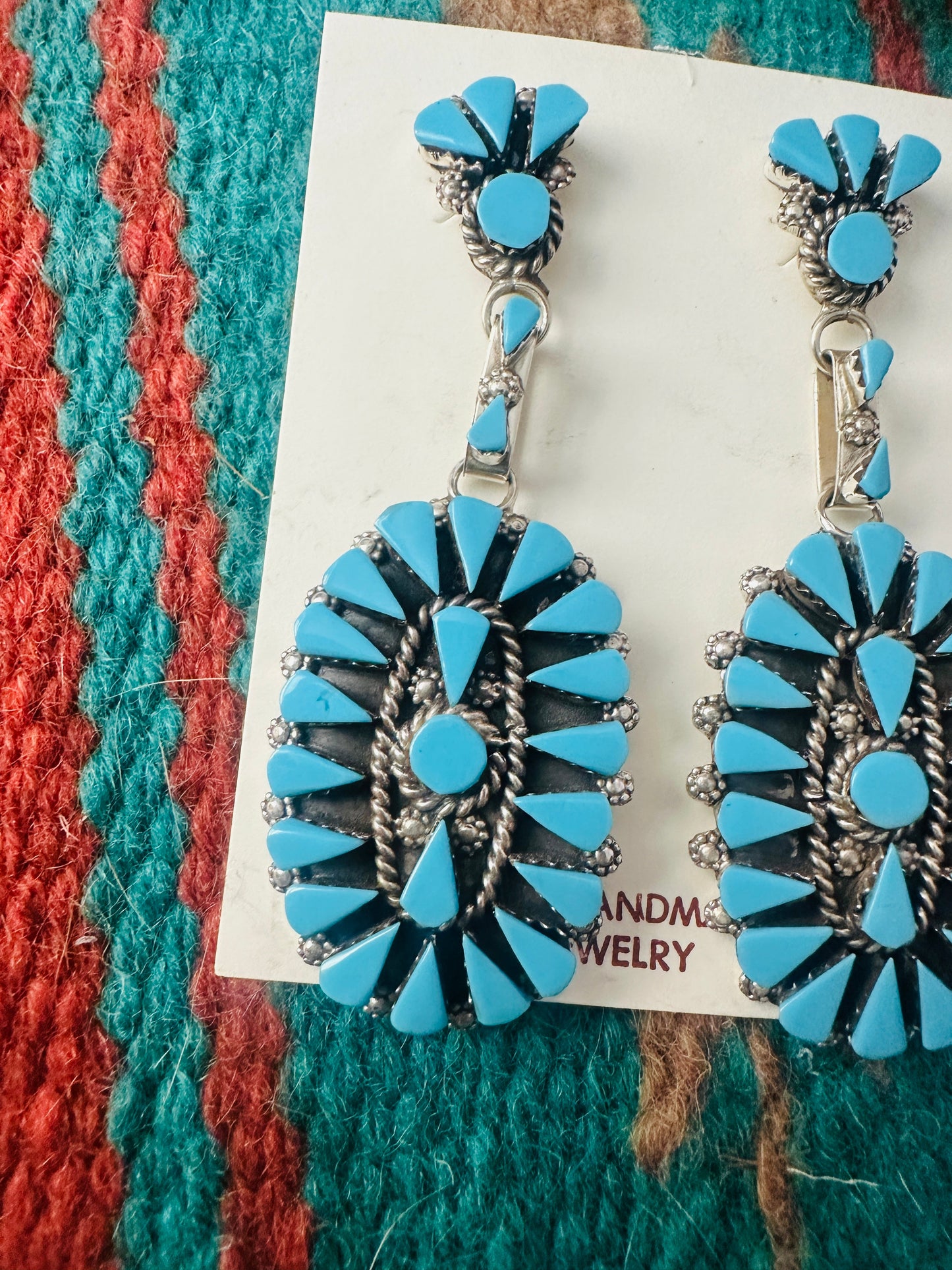 Handcrafted Sterling Silver & Turquoise Cluster Dangle Earrings