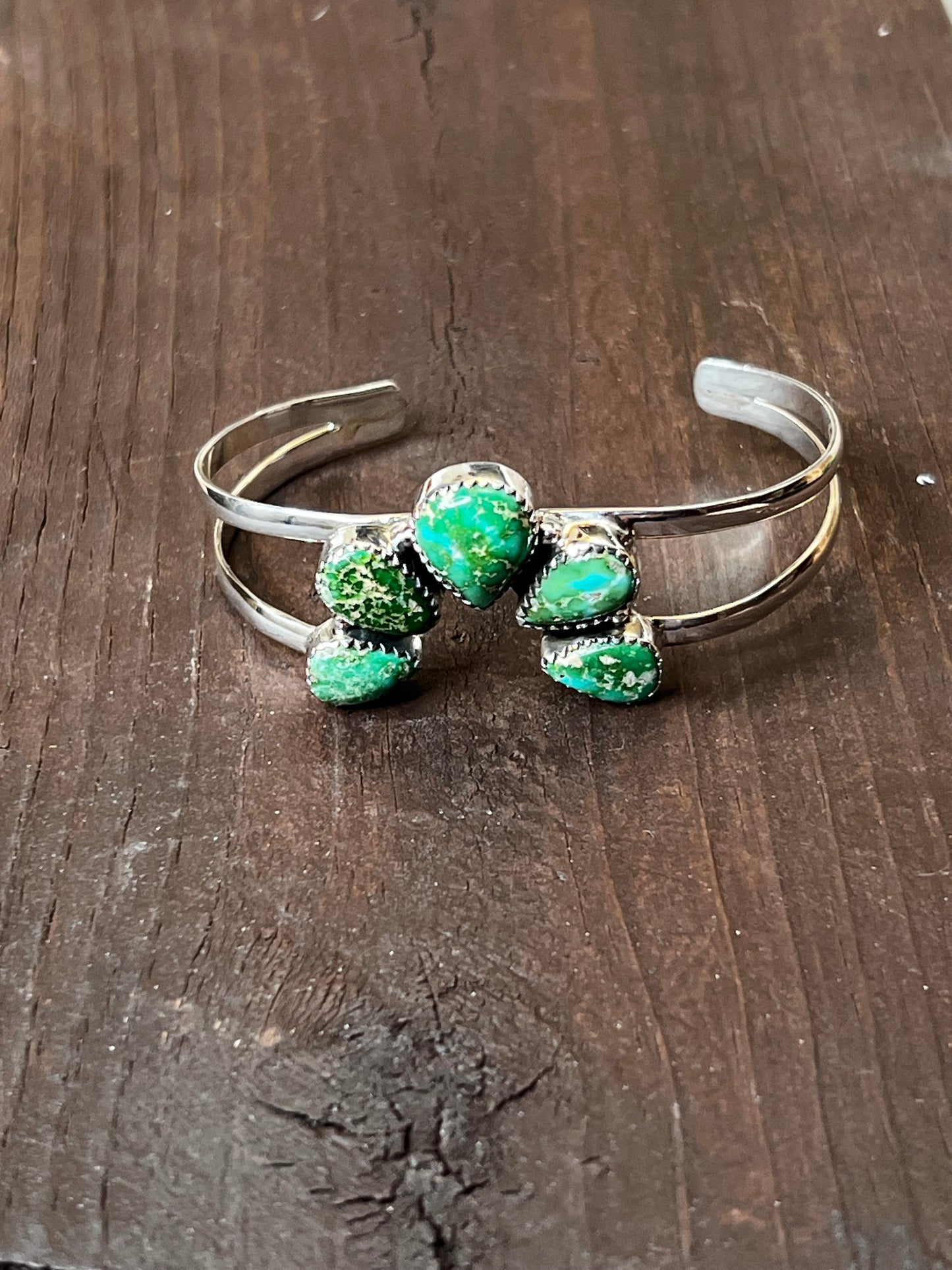 Handmade Sonoran Mountain Turquoise Cluster Sterling Silver Cuff Bracelet