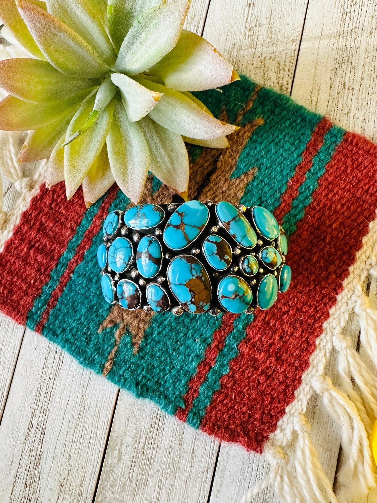 Navajo Sterling Silver & Kingman Turquoise Cuff Bracelet