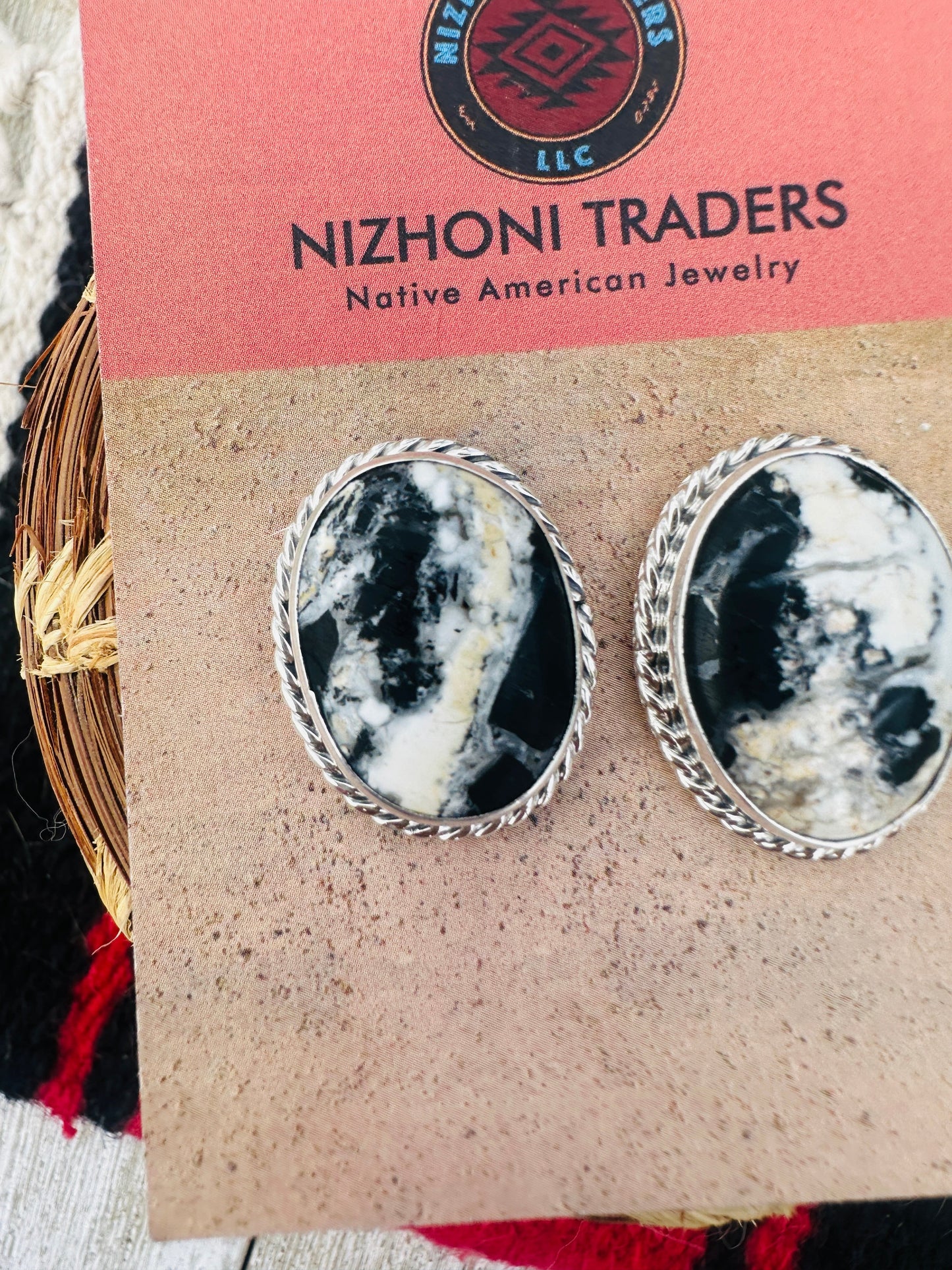 Handcrafted White Buffalo & Sterling Silver Post Earrings