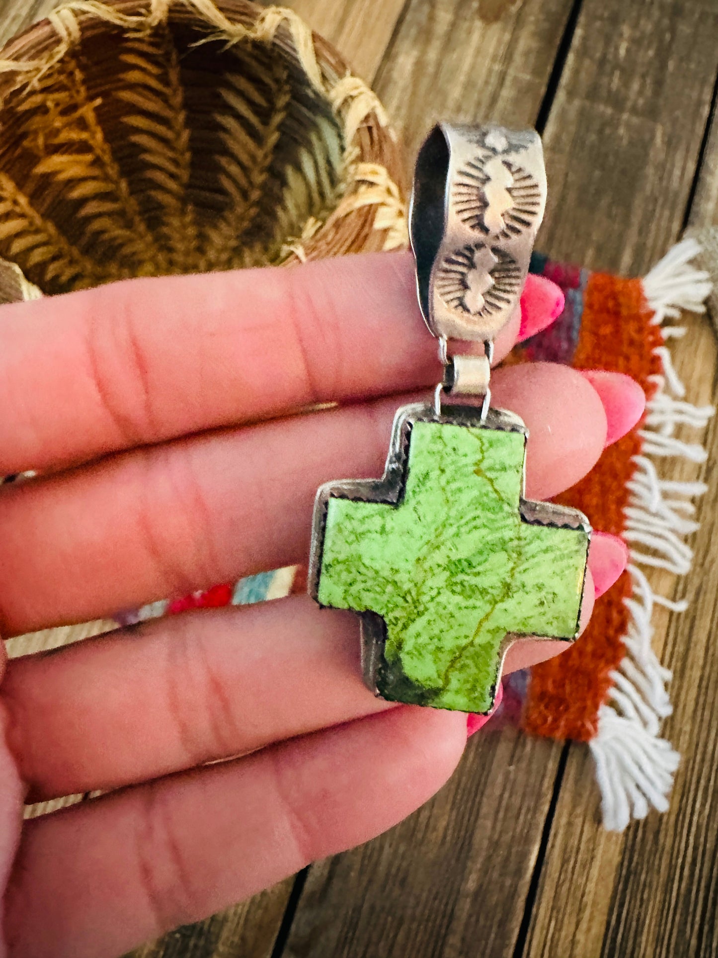 Handcrafted Sterling Silver & Turquoise Cross Pendant by Buffalo Dancer