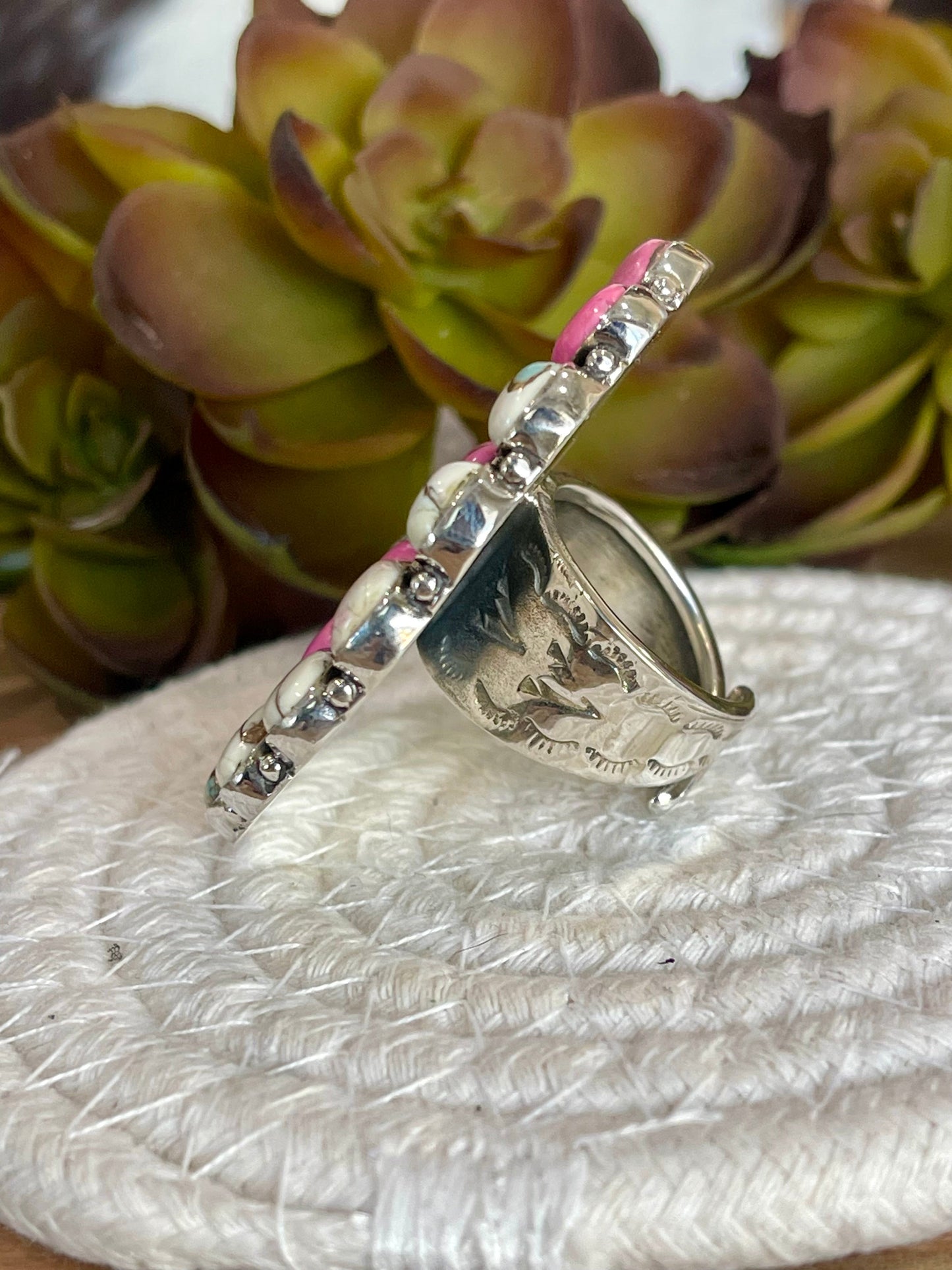 Handmade Cotton Candy Sterling Adjustable Cluster Stone Ring