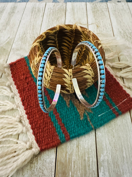 Handcrafted Turquoise & Sterling Silver Snake Eye Hoop Earrings