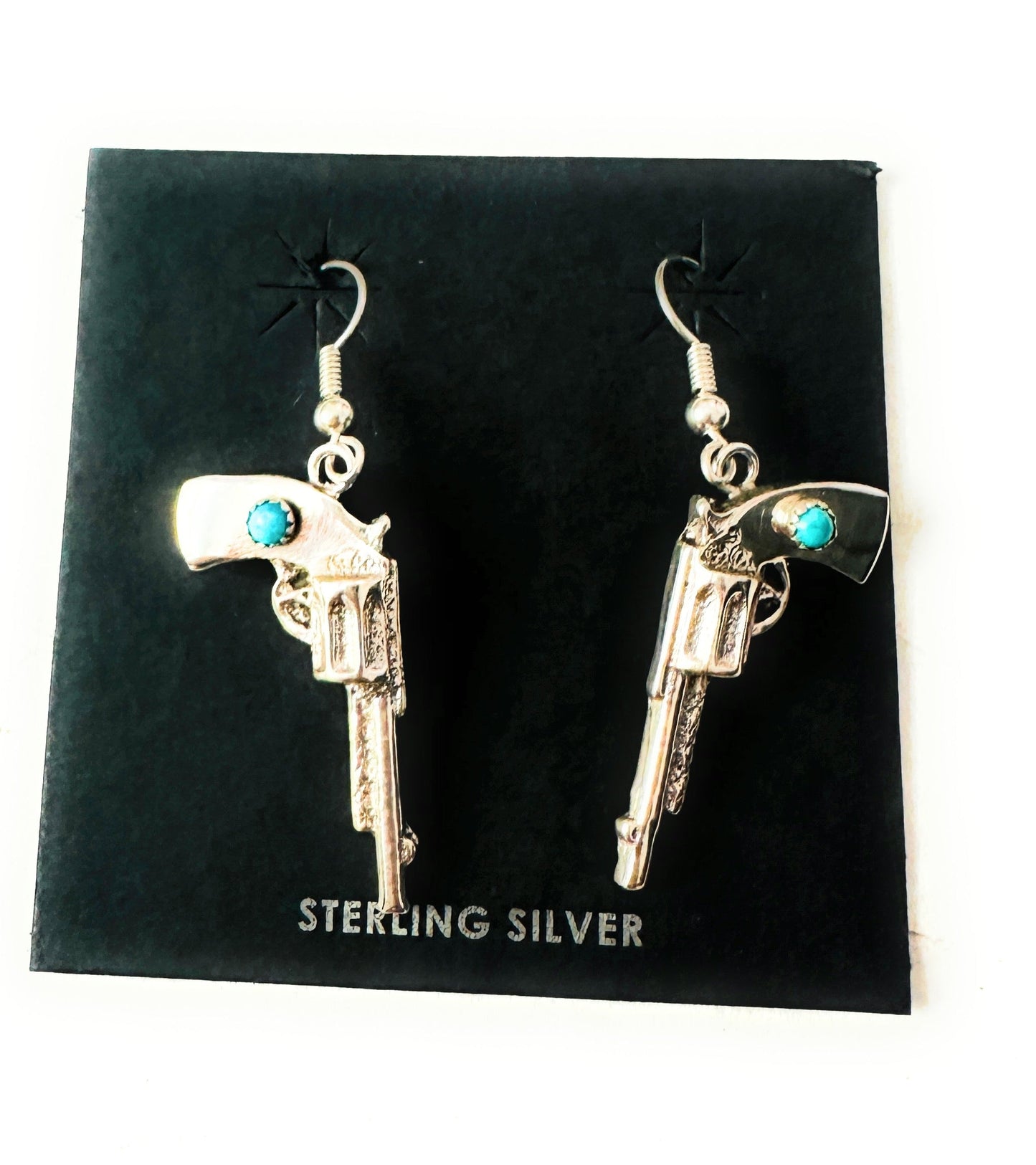 Navajo Turquoise And Sterling Silver Pistol Dangle Earrings