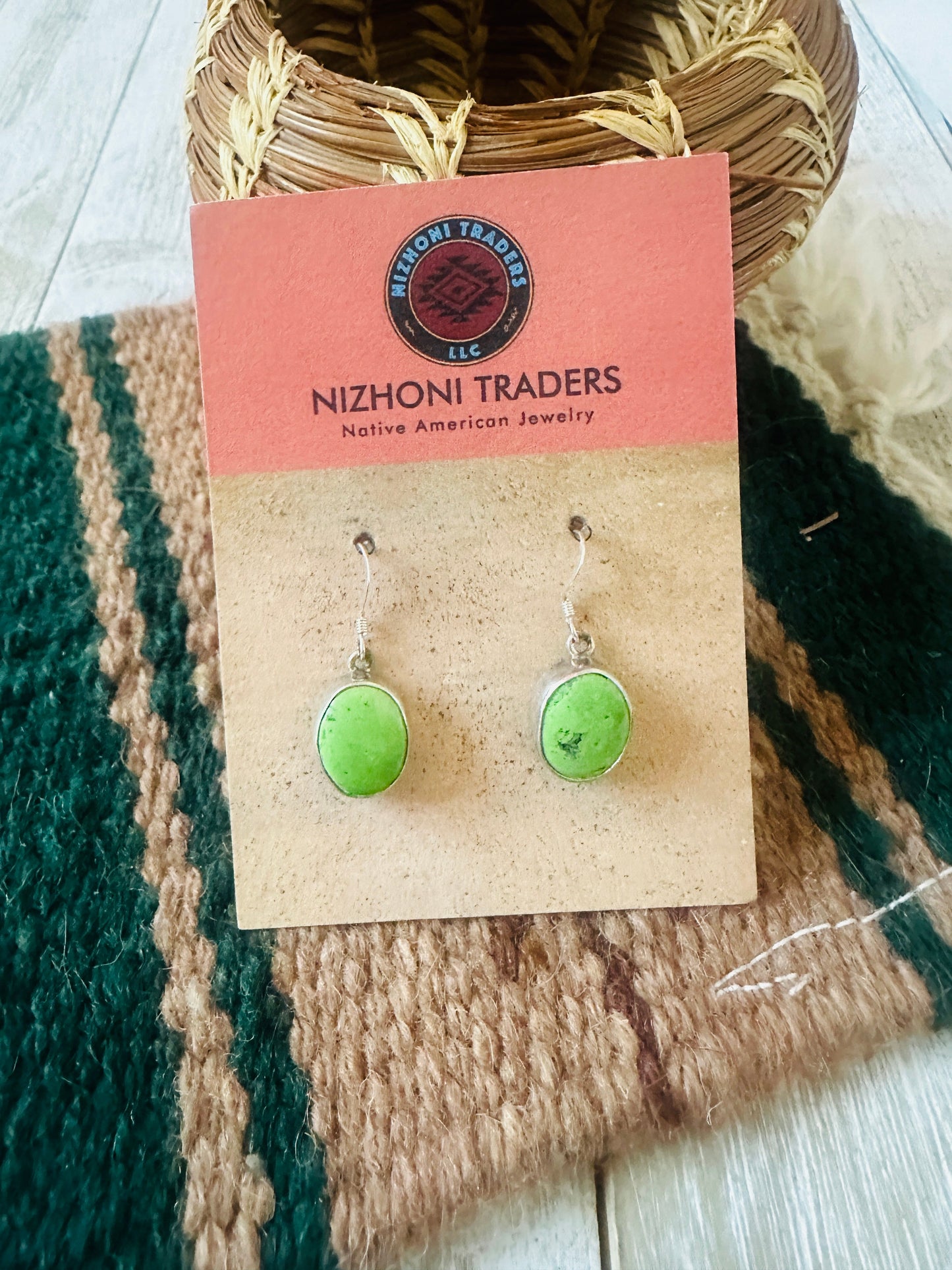 Handcrafted Green Turquoise & Sterling Silver Dangle Earrings