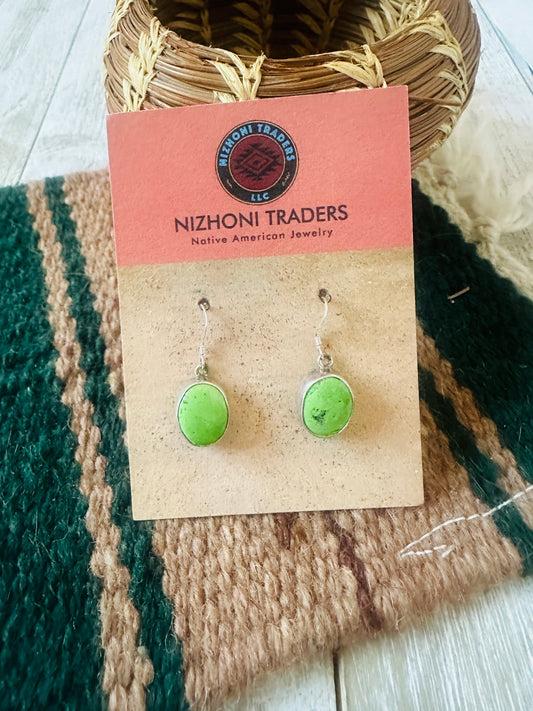 Handcrafted Green Turquoise & Sterling Silver Dangle Earrings