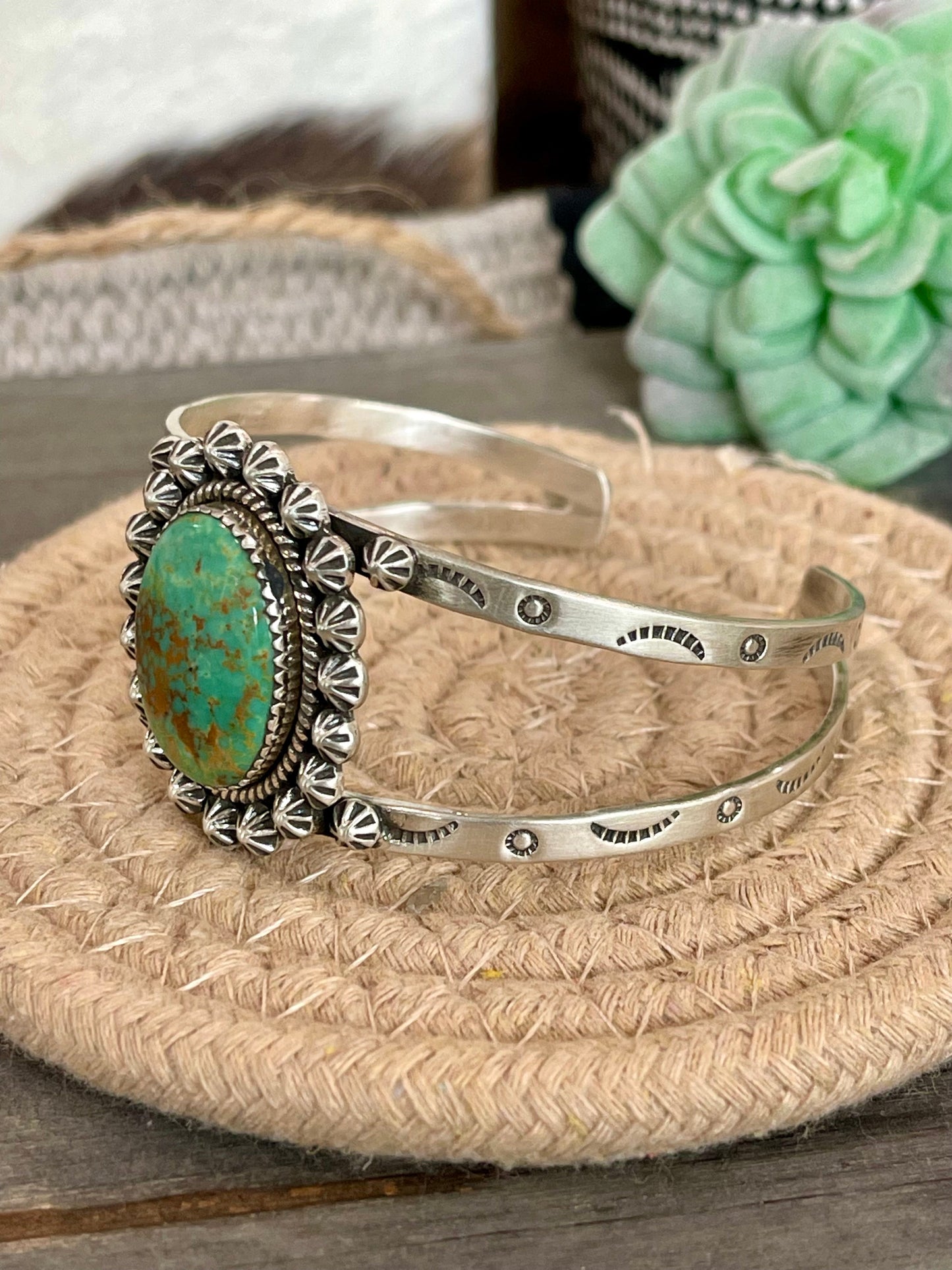 Handmade Sterling Silver & Royston Turquoise Cuff Bracelet