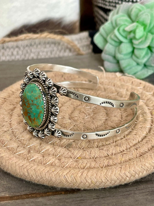Handmade Sterling Silver & Royston Turquoise Cuff Bracelet