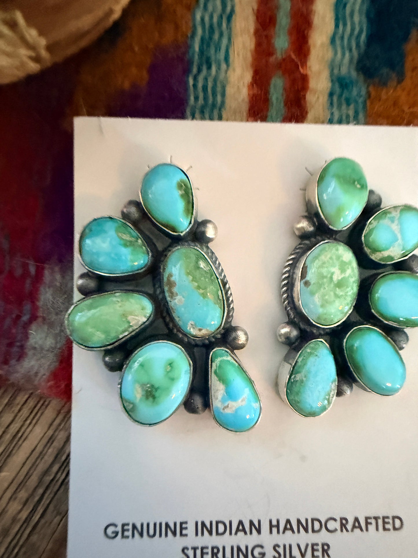 Handcrafted Sonoran Mountain Turquoise & Sterling Silver Cluster Post Earrings by Debra Smith
