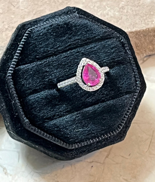 Pink Topaz & CZ Tear Drop Sterling Silver Ring