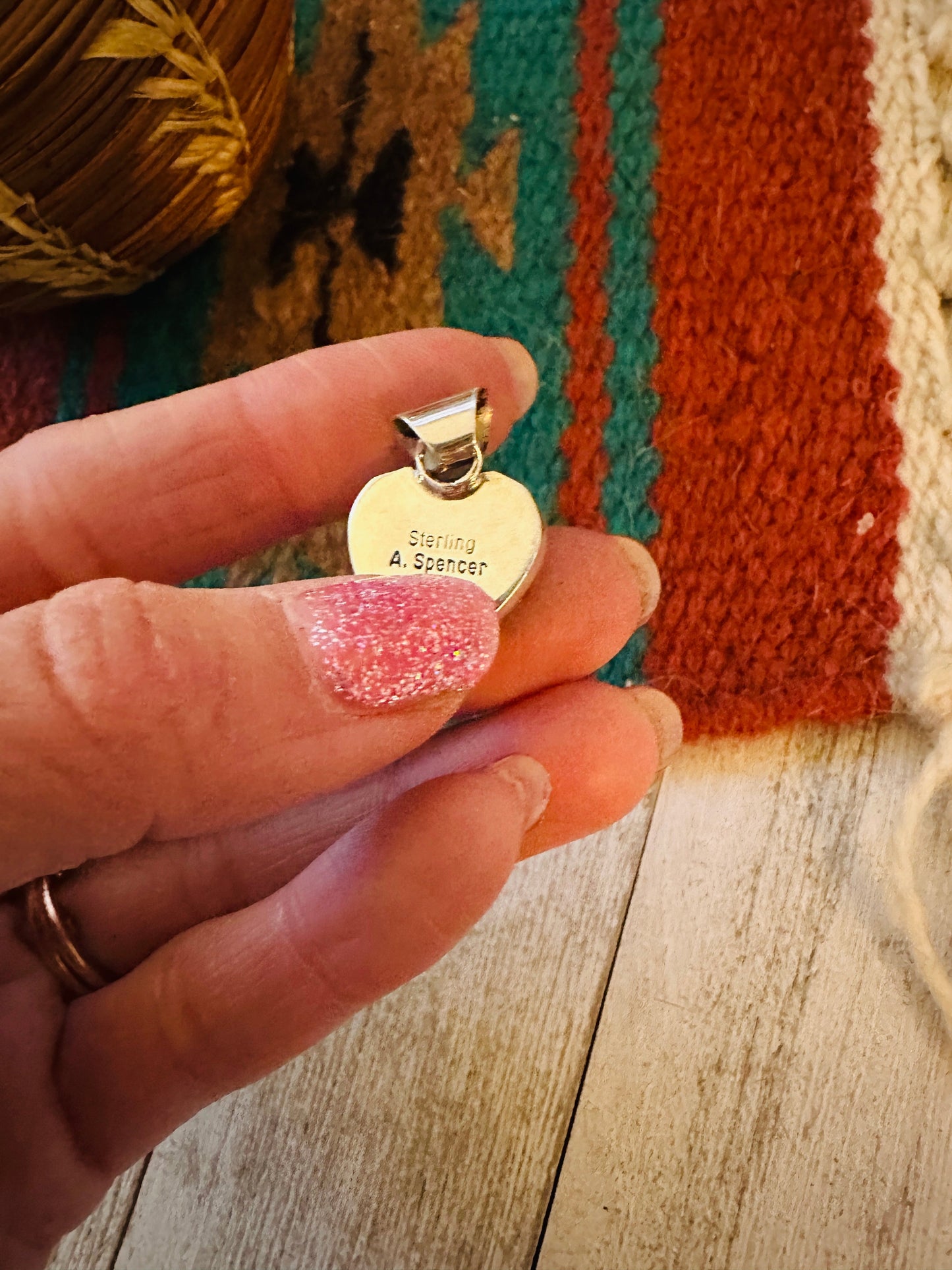 Handcrafted Turquoise & Sterling Silver Inlay Heart Pendant