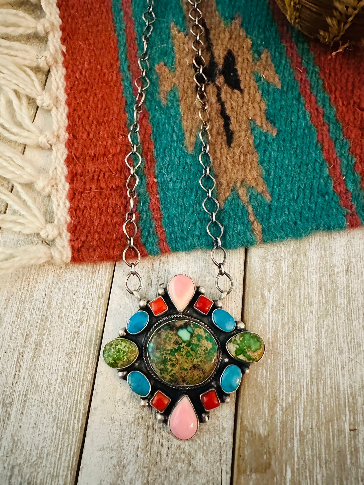 Handcrafted Sterling Silver & Multi Stone Cluster Necklace