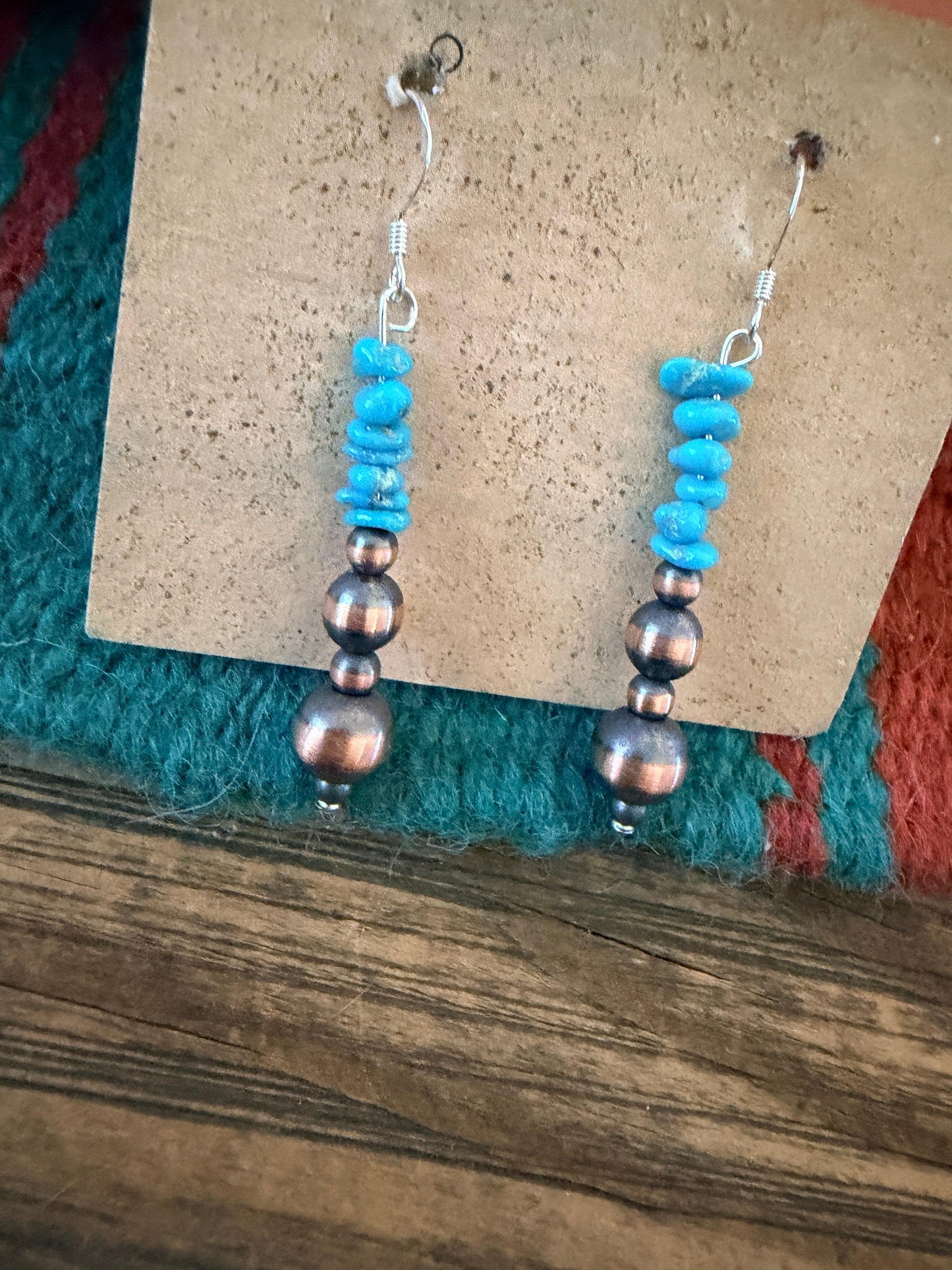 Handcrafted Copper & Turquoise Beaded Dangle Earrings