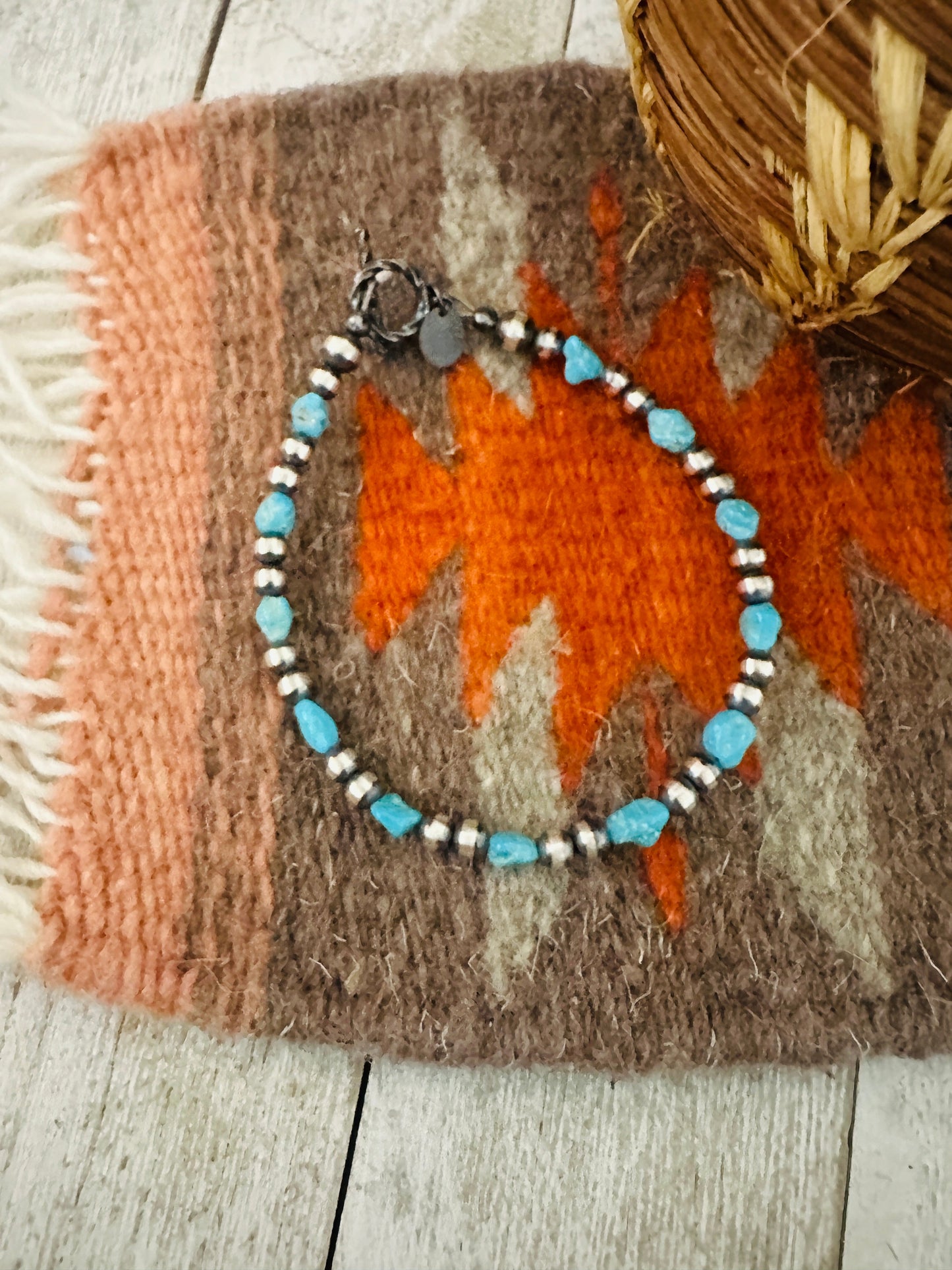 Handcrafted Sterling Silver Pearl & Turquoise Beaded Bracelet