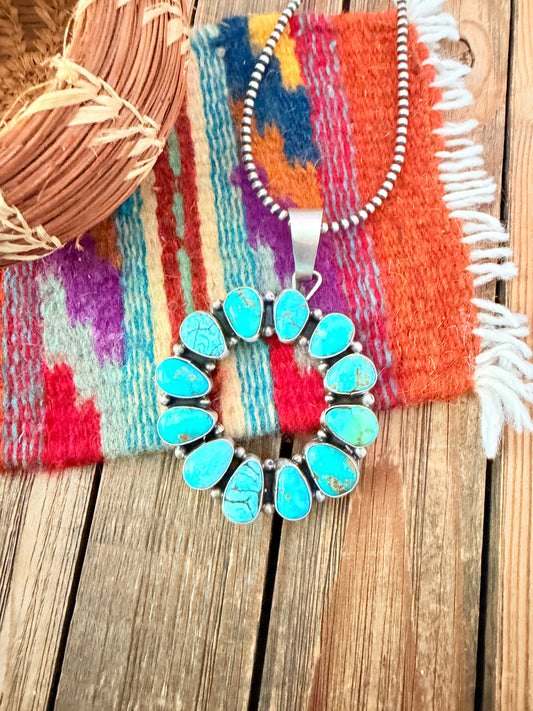 Handcrafted Sterling Silver & Turquoise Pendant by Travis Jim