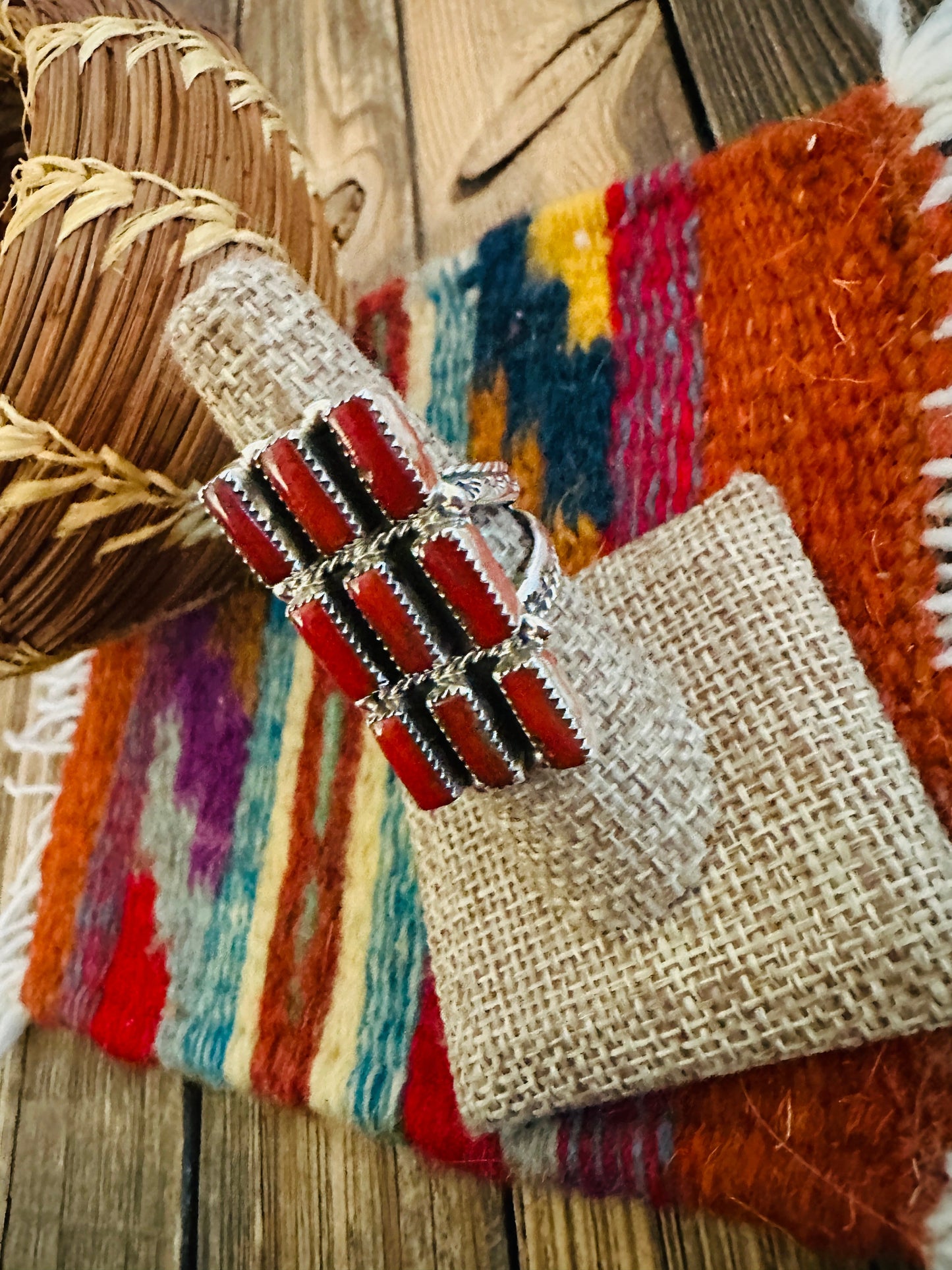 Handcrafted Coral & Sterling Silver Cluster Ring