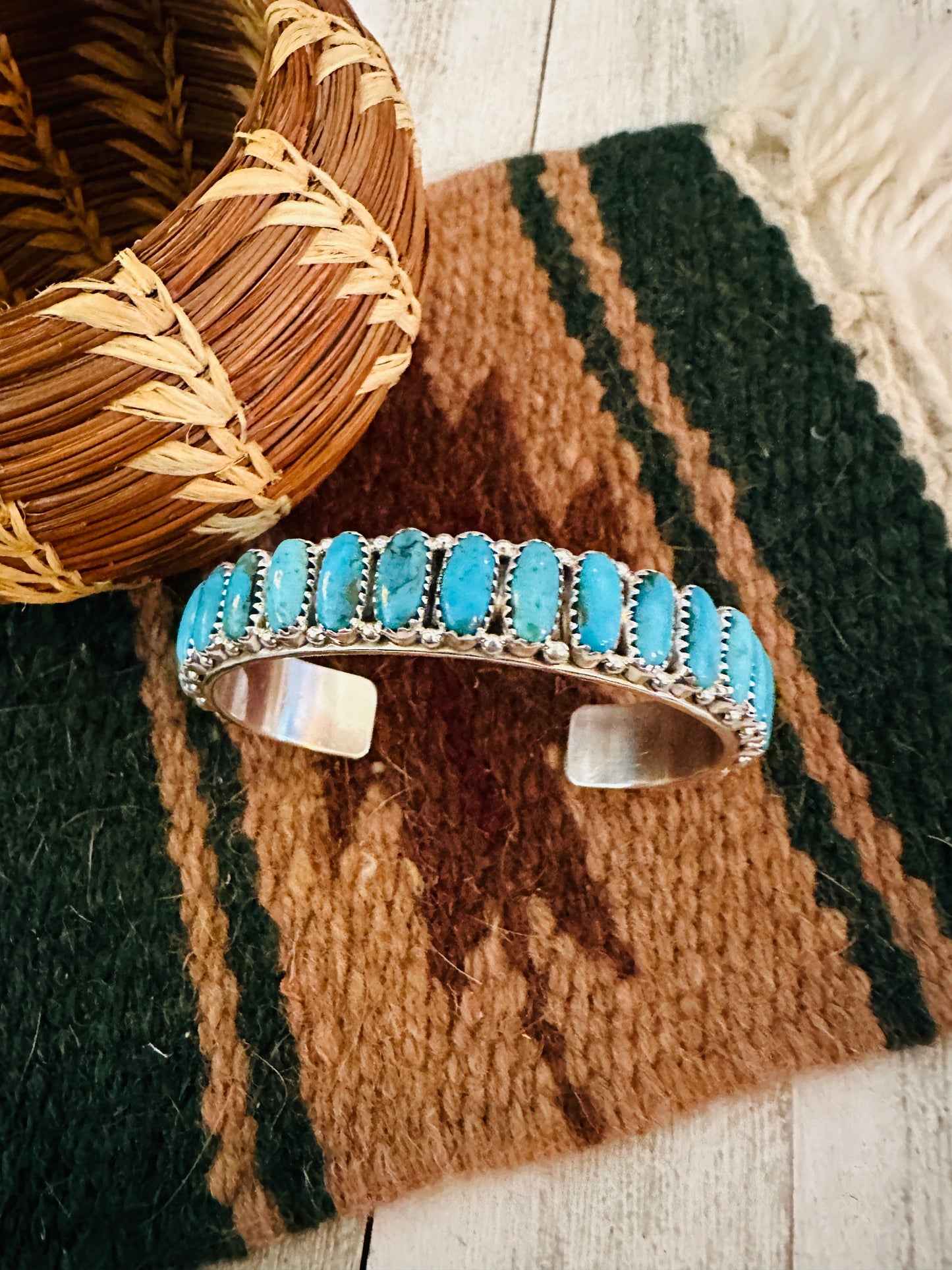 Kingman Turquoise & Sterling Silver Cuff Bracelet /