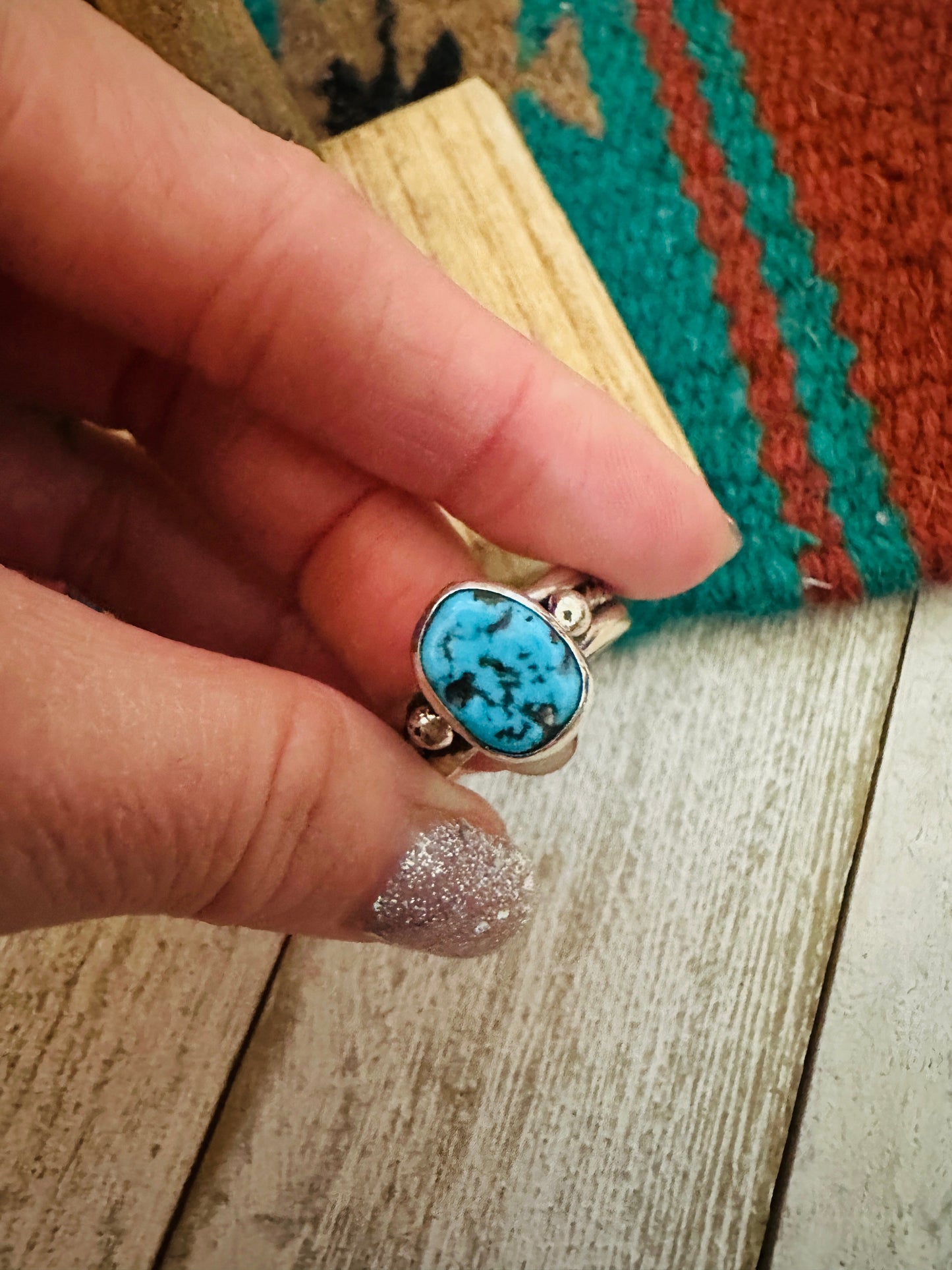 Navajo Kingman Turquoise & Sterling Silver Ring Size 8