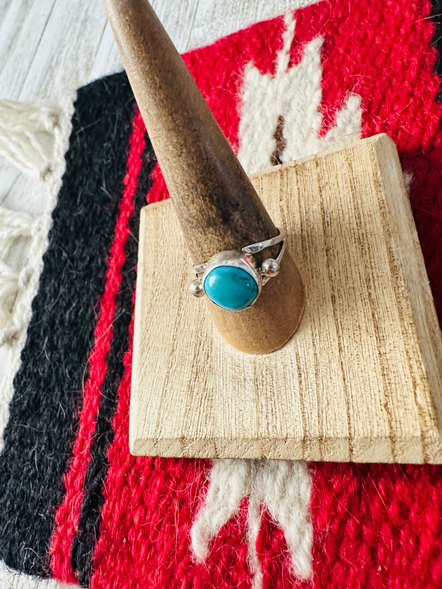Handcrafted Sterling Silver & Turquoise Ring Size 9