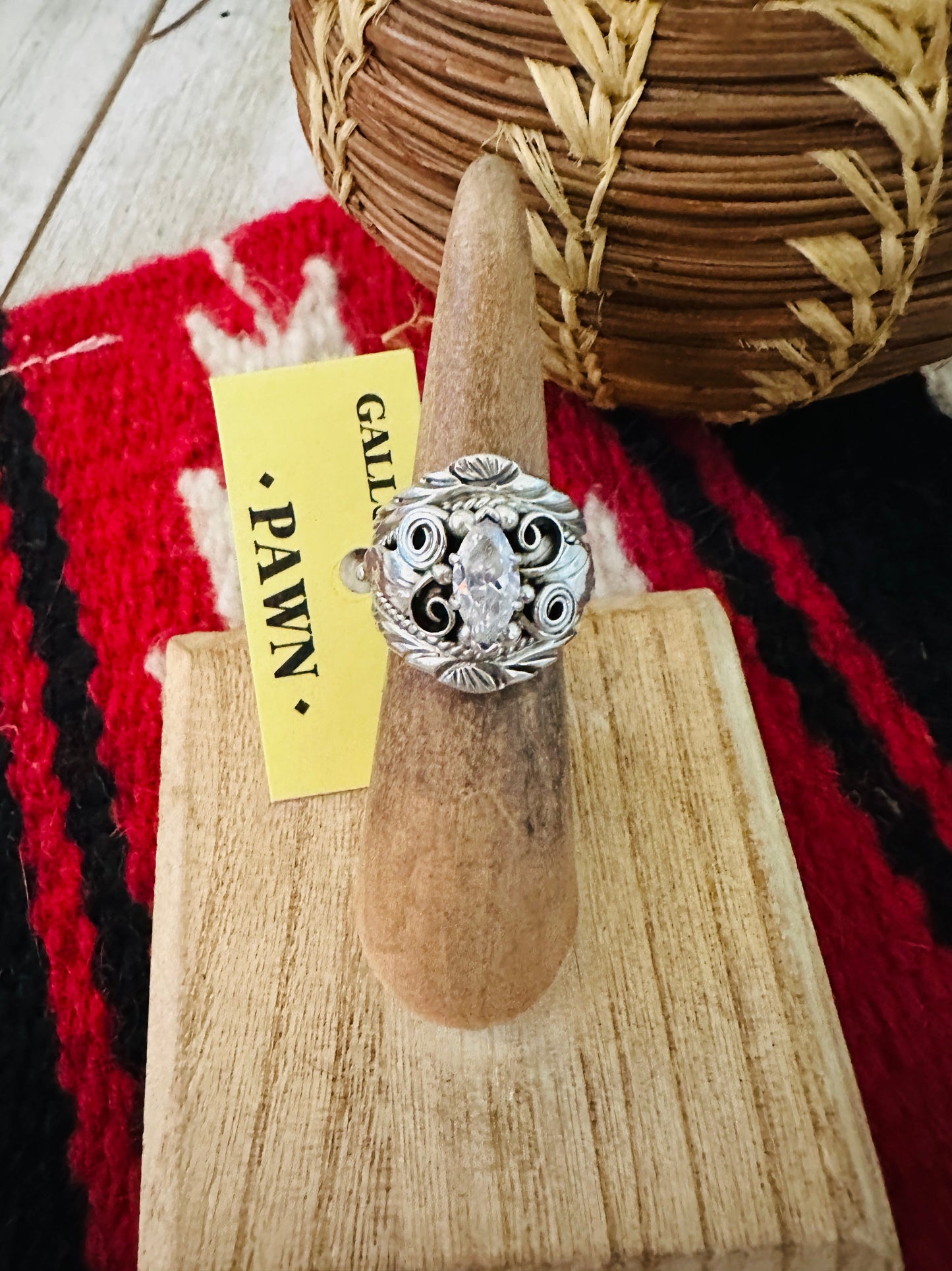 Old Pawn Vintage Handcrafted Sterling Silver & CZ Ring Size 5.25