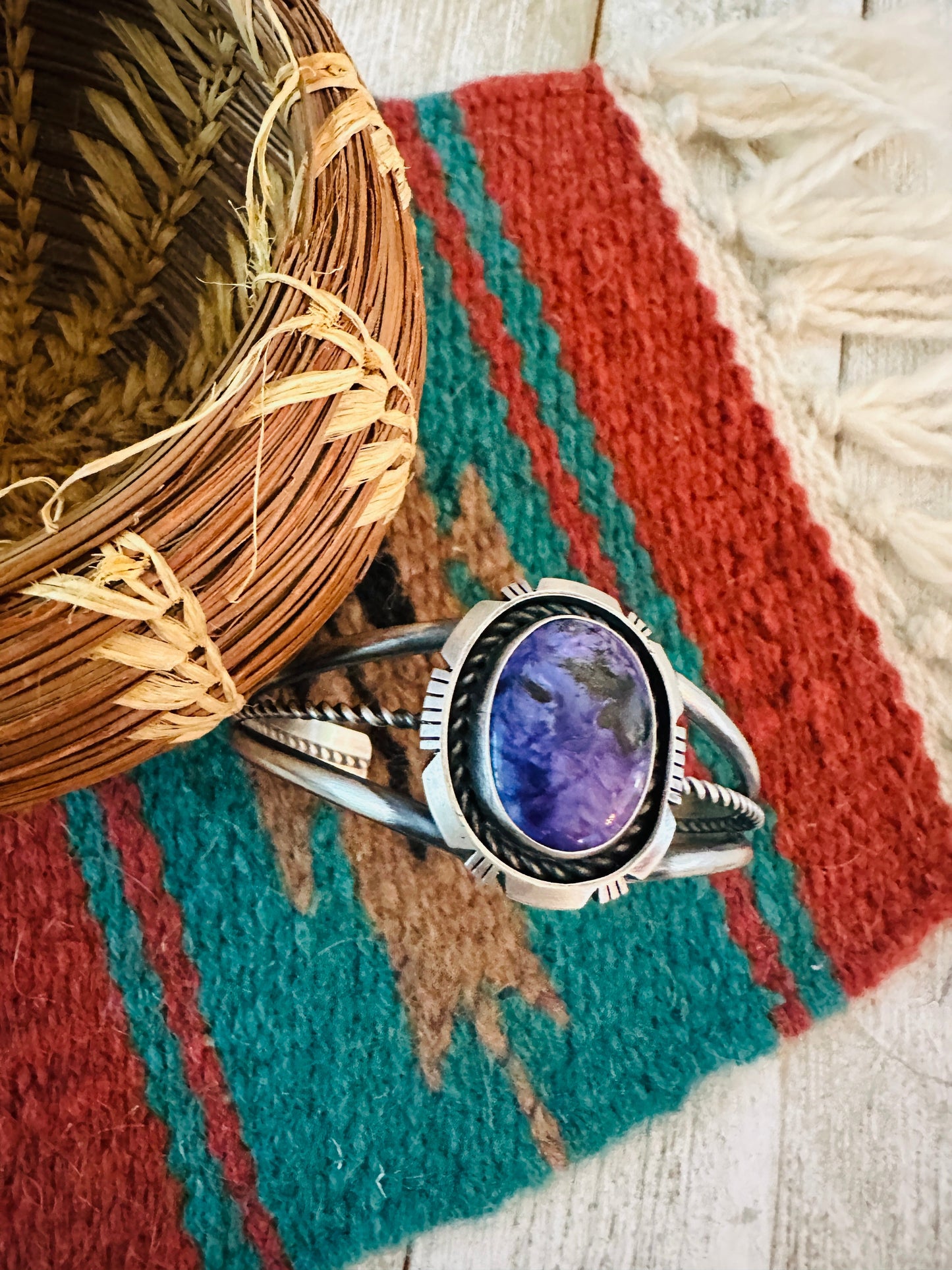 Handcrafted Sterling Silver & Charoite Cuff Bracelet by Eli Skeets