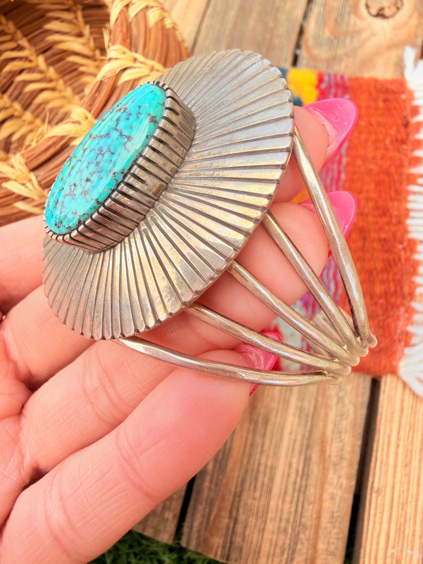 Handcrafted Sterling Silver & Kingman Web Turquoise Cuff Bracelet by Paul Livingston