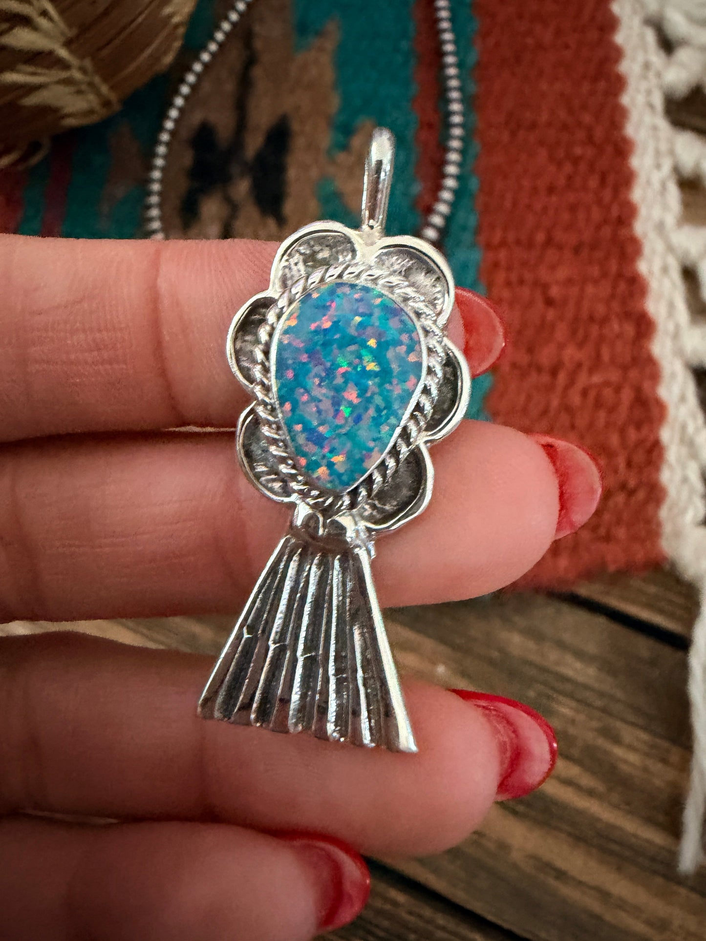 Handcrafted Sterling Silver & Blue Opal Blossom Pendant by Joseph Martinez