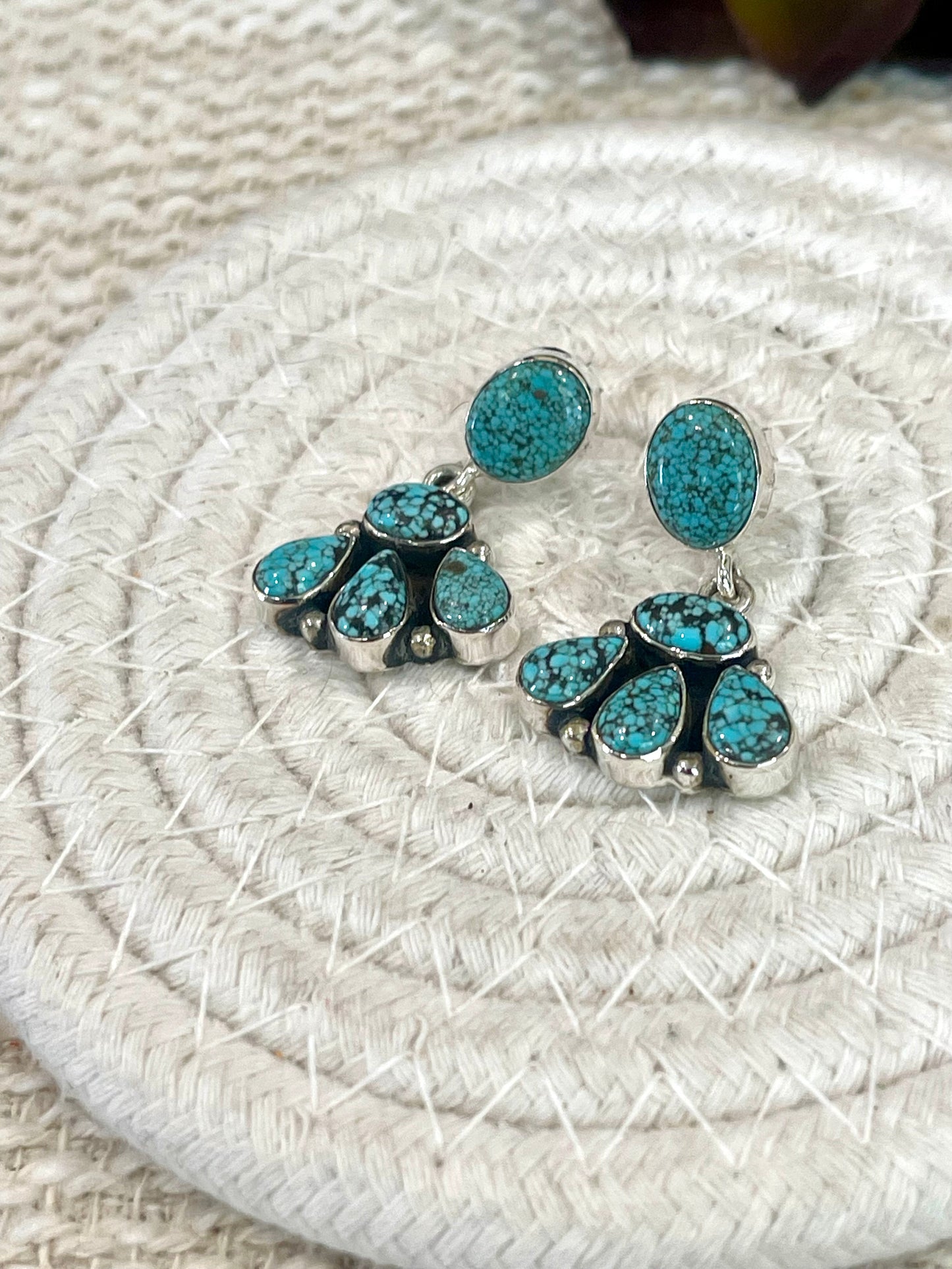 Handmade Sterling Silver Number 8 Turquoise Post Dangle Earrings with Signed Nizhoni