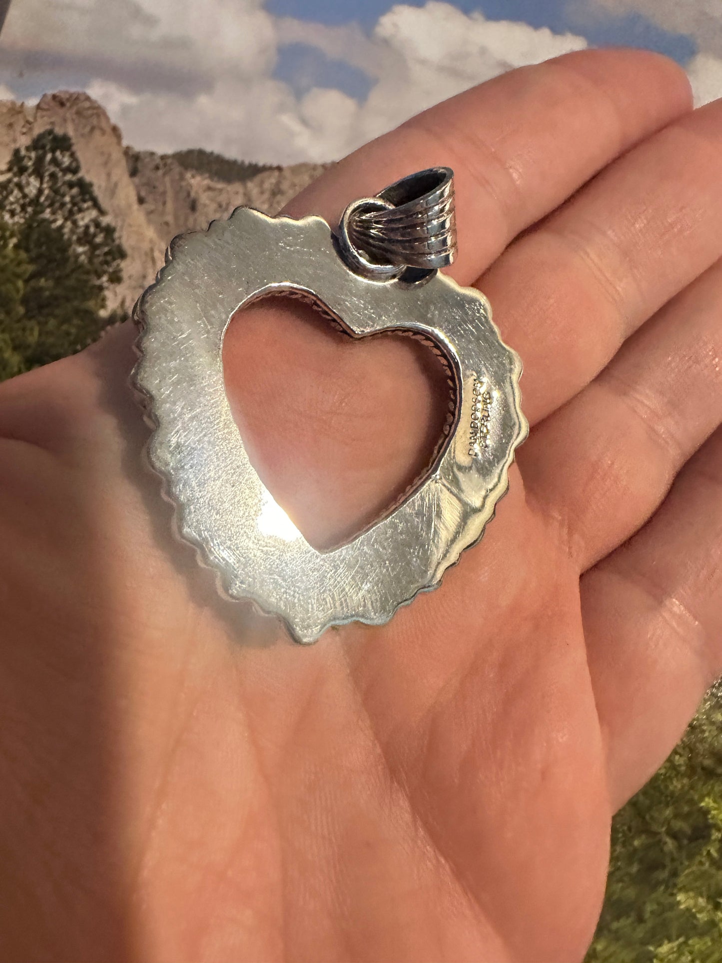 Handmade Sterling Silver Turquoise Heart Pendant By Dan Dodson