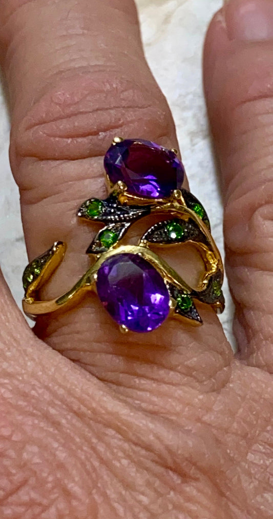 Amethyst Tsavorite Gold Plated Sterling Silver Ring 6.5