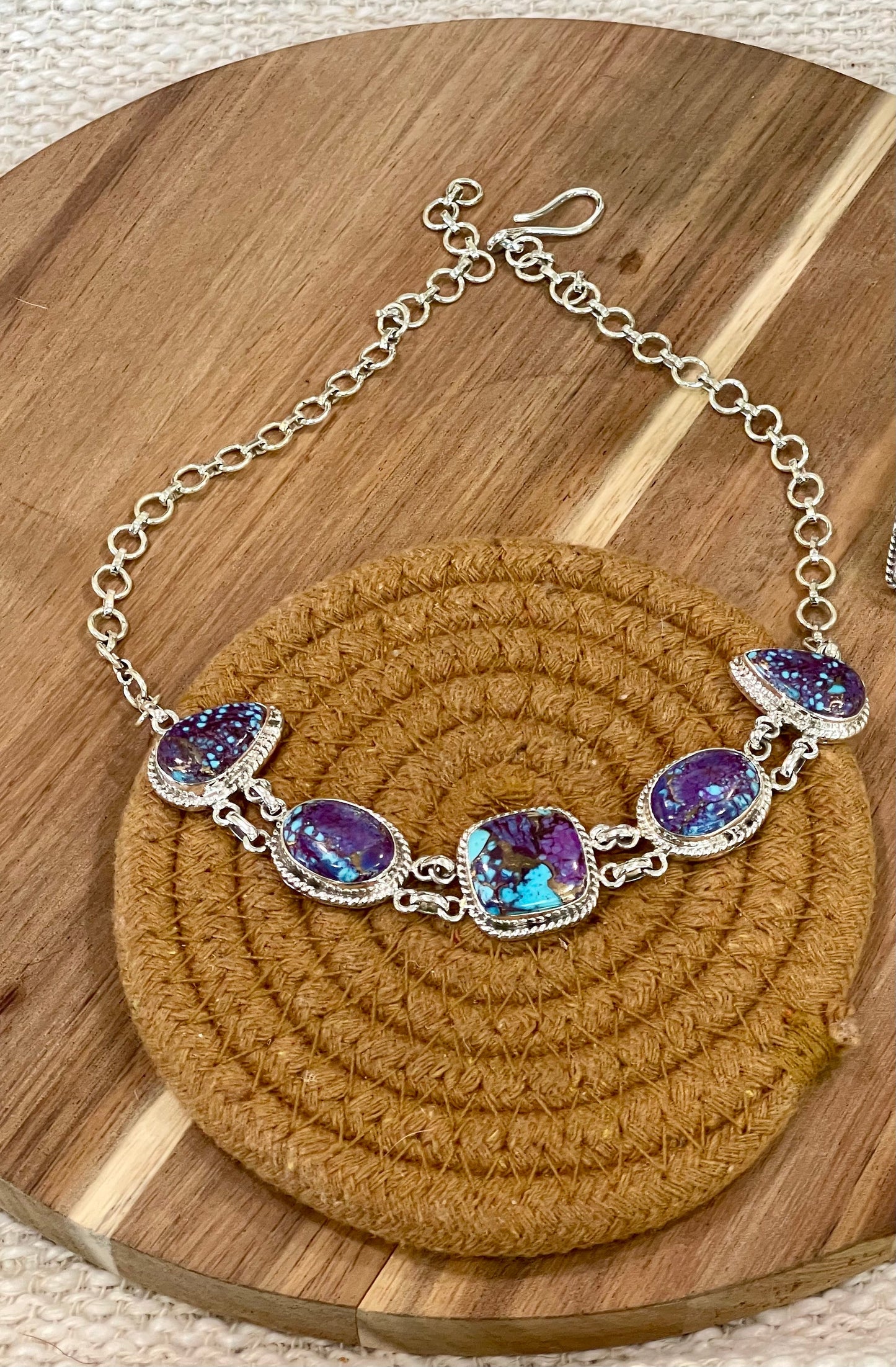 Handcrafted Sterling Silver & Purple Dream Mojave 5 Stone Necklace
