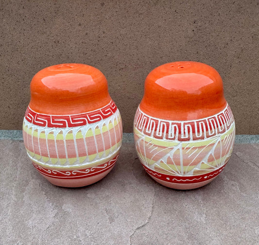 Handcrafted Orange Salt & Pepper Shakers “Cassandra King”