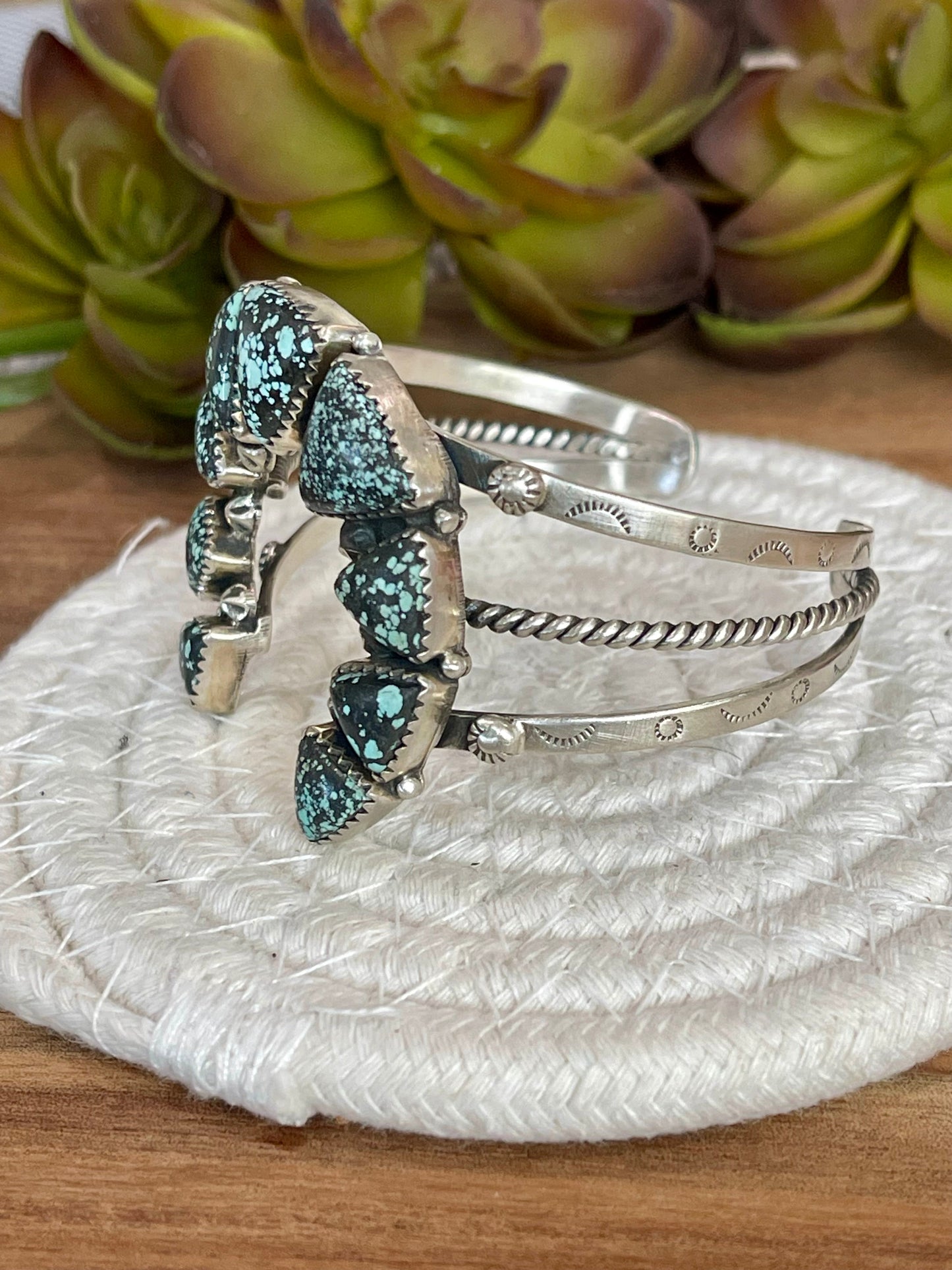 Handmade New Lander Turquoise & Sterling Silver Cuff Bracelet /