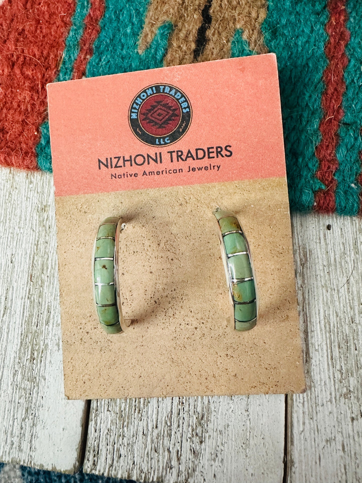 Handcrafted Turquoise & Sterling Silver Inlay Hoop Earrings