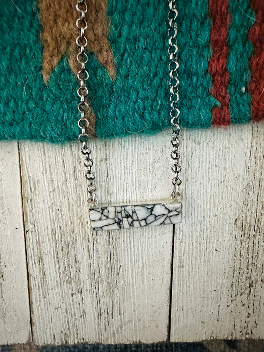 Handcrafted Howlite & Sterling Silver Inlay Bar Necklace