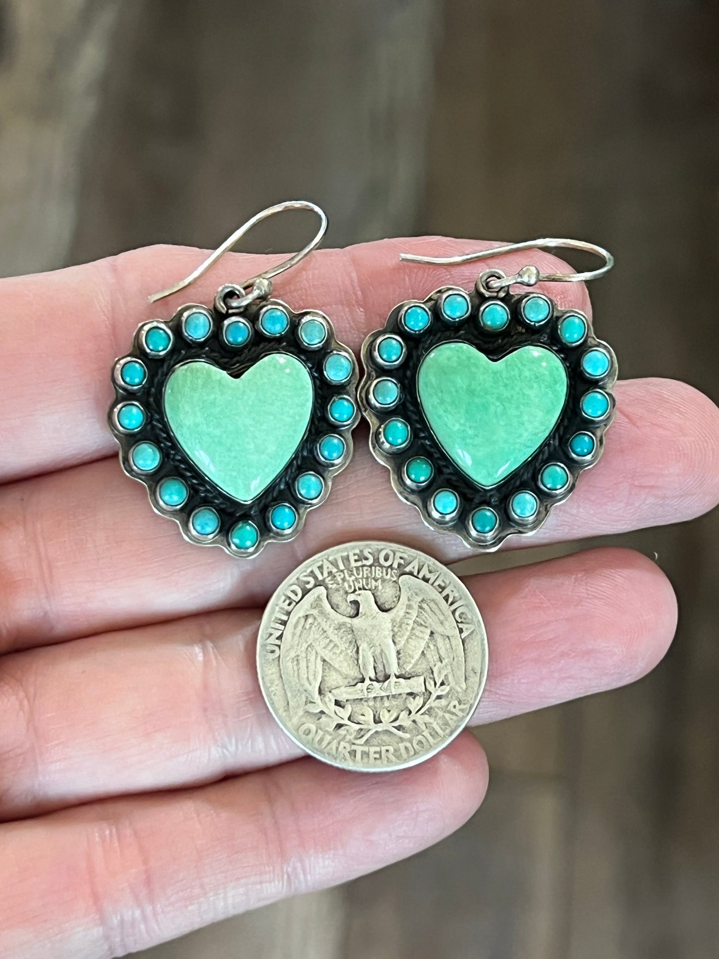 Leo Feeney Sterling Silver and Kingman Turquoise Cluster Heart Earrings