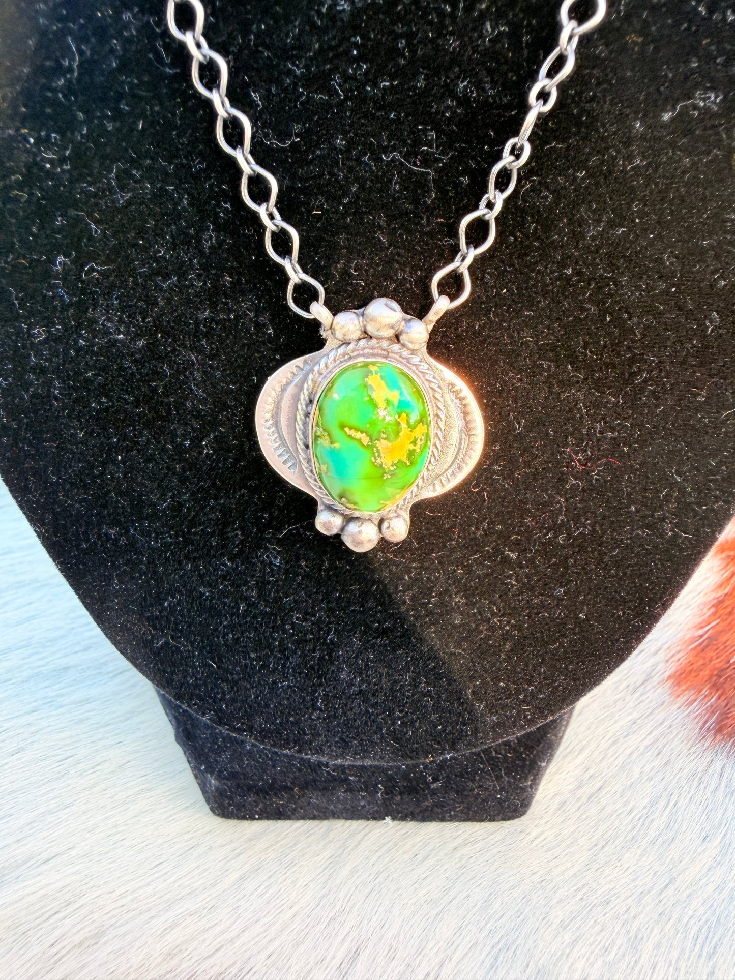 Handcrafted Sonoran Mountain Turquoise & Sterling Silver Necklace by Cordell Platero