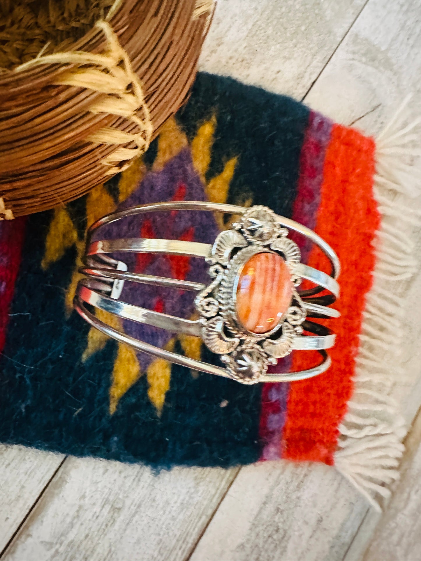 Handcrafted Sterling Silver & Orange Spiny Oyster Cuff Bracelet