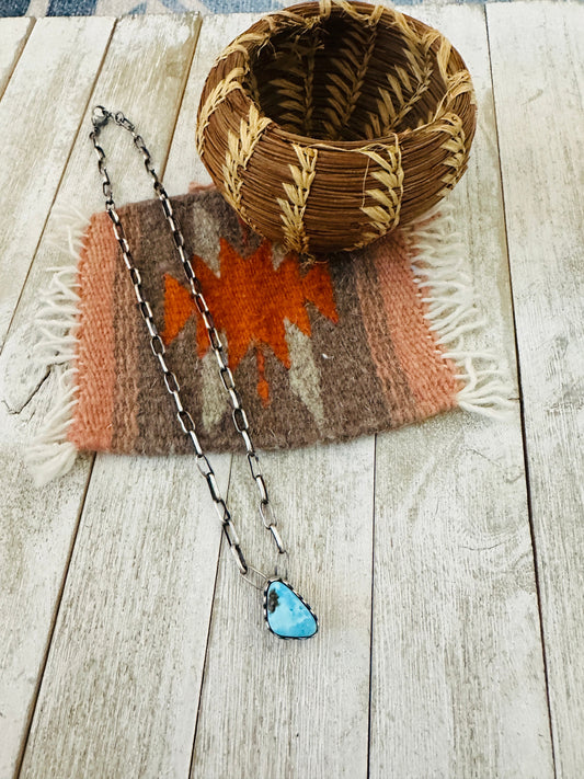 Handcrafted Golden Hills Turquoise & Sterling Silver Paper Clip Chain Necklace